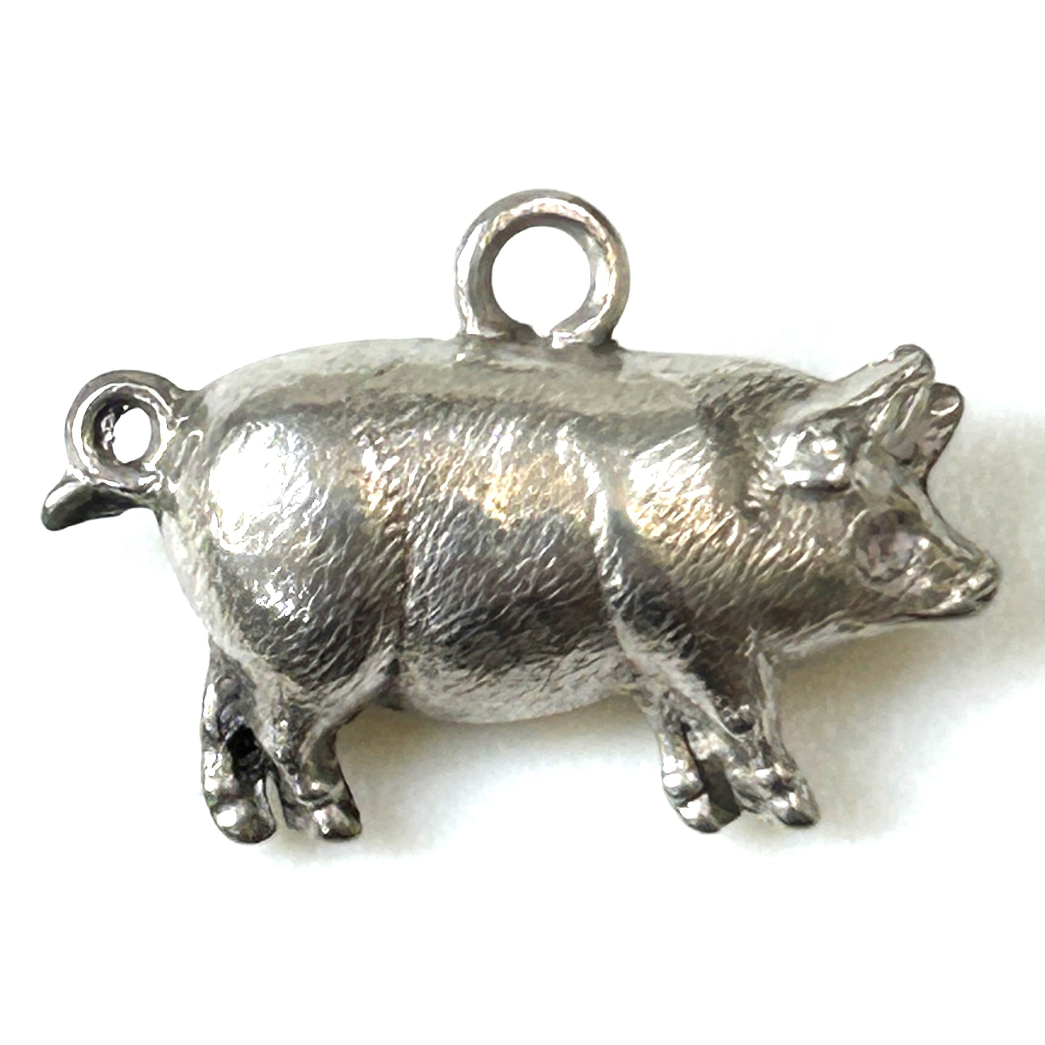 Miniature Antique Sterling Silver “Pig” Charm Pendant