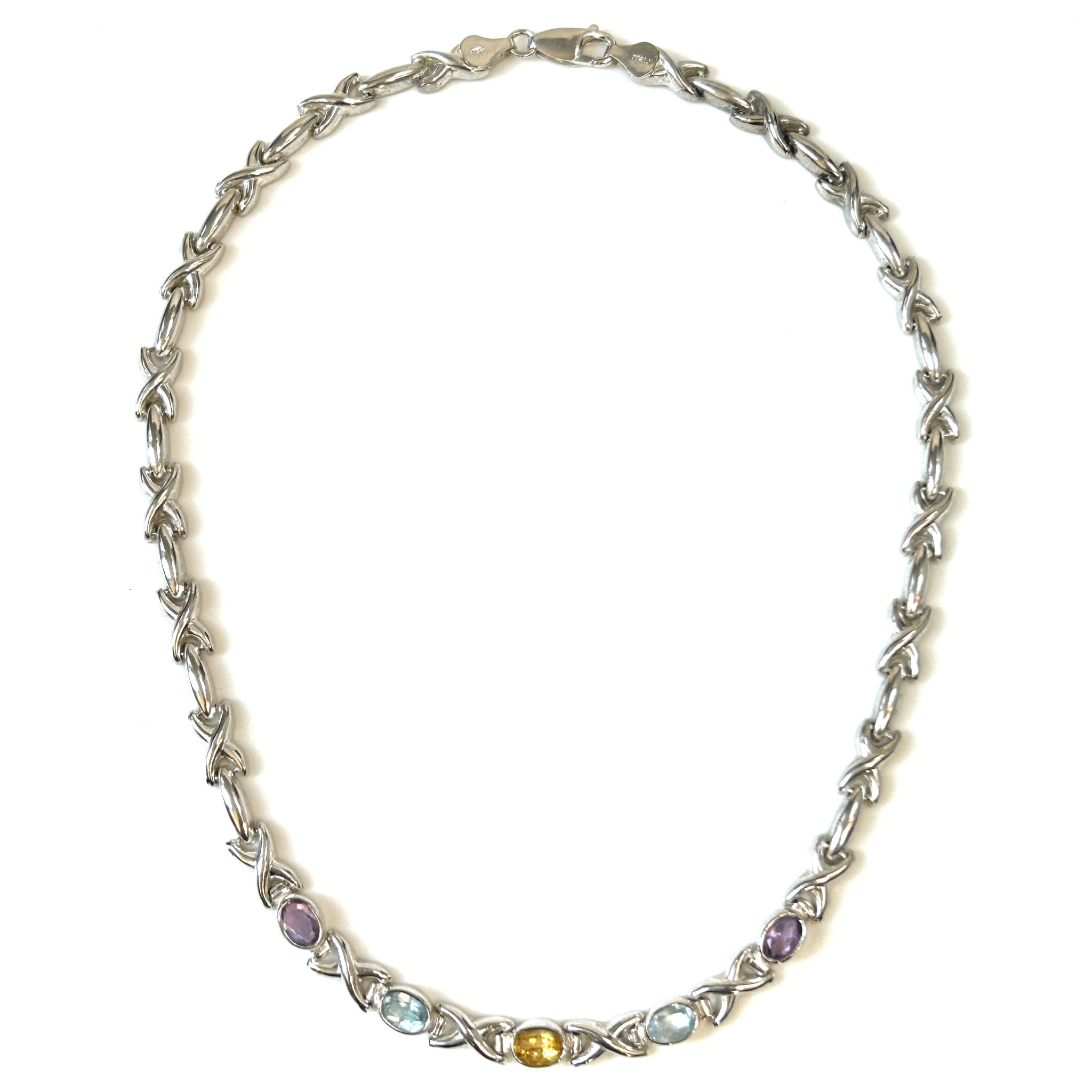 Silver Necklace with Gemstones