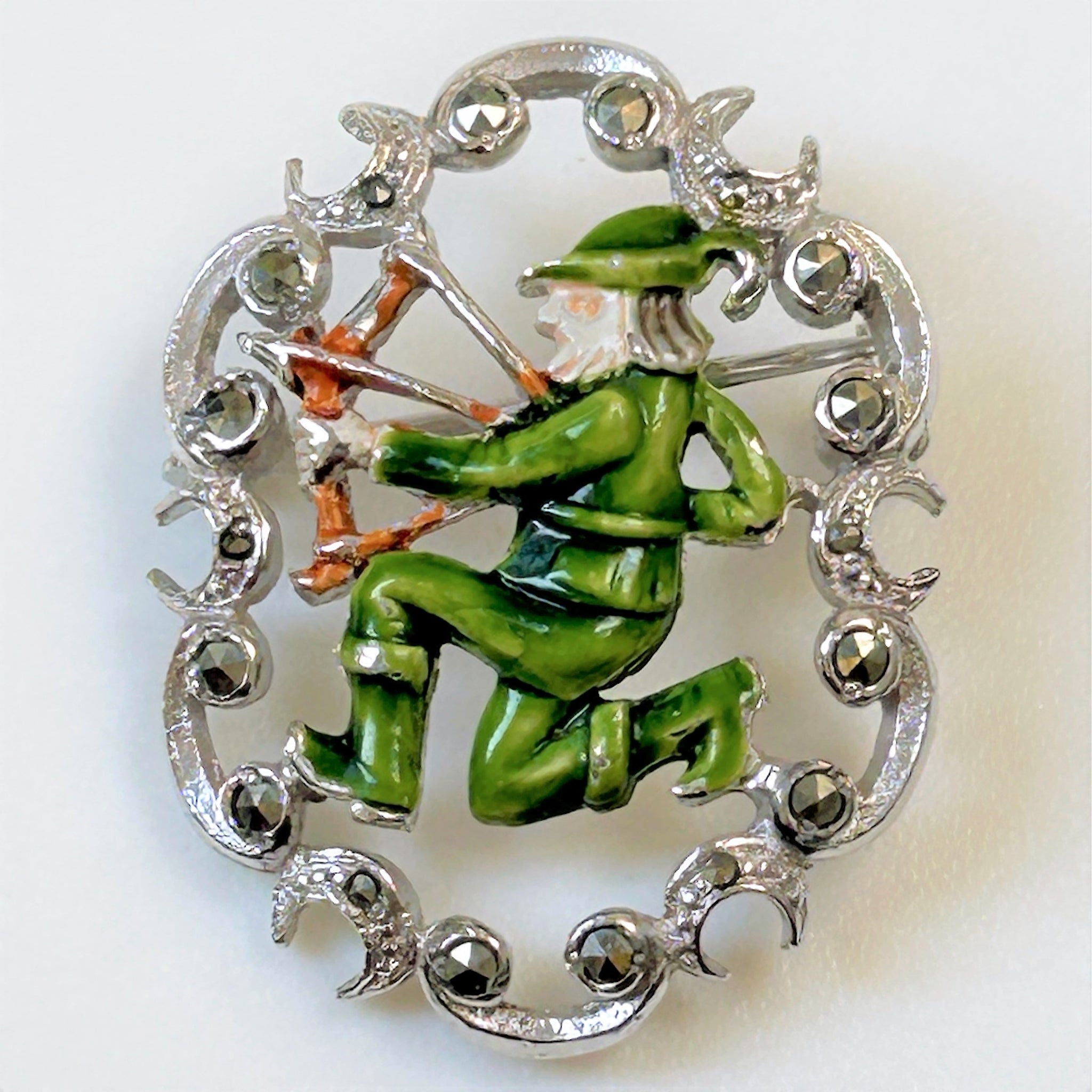 White Metal, Enamel and Marcasite “Sagittarius” Brooch