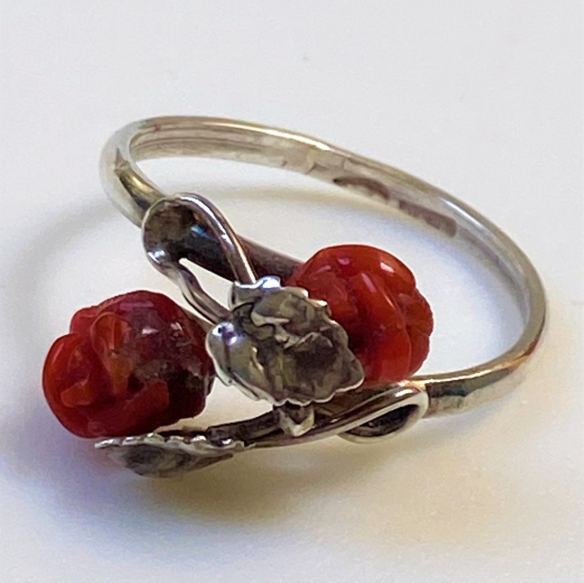 Silver and Carved Coral “Rose” Ring