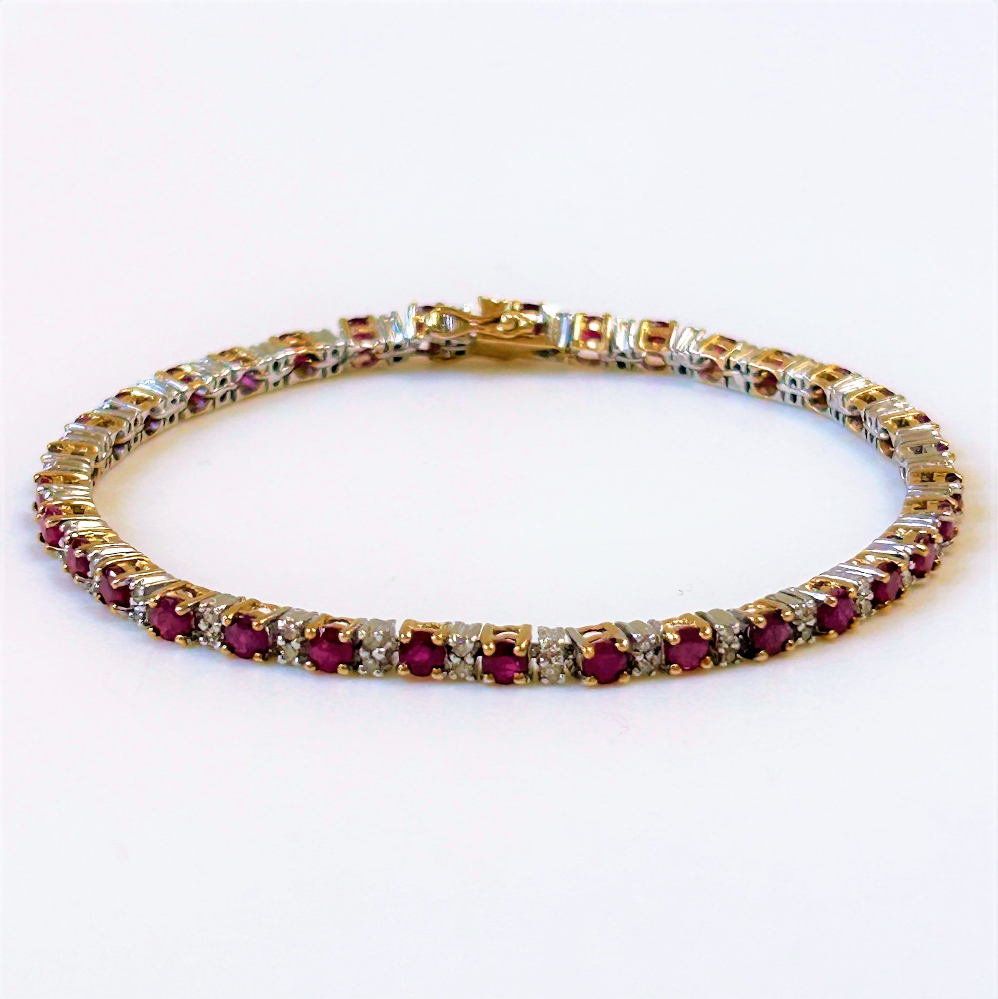 Vintage 9ct Gold Diamond and Ruby Tennis Bracelet