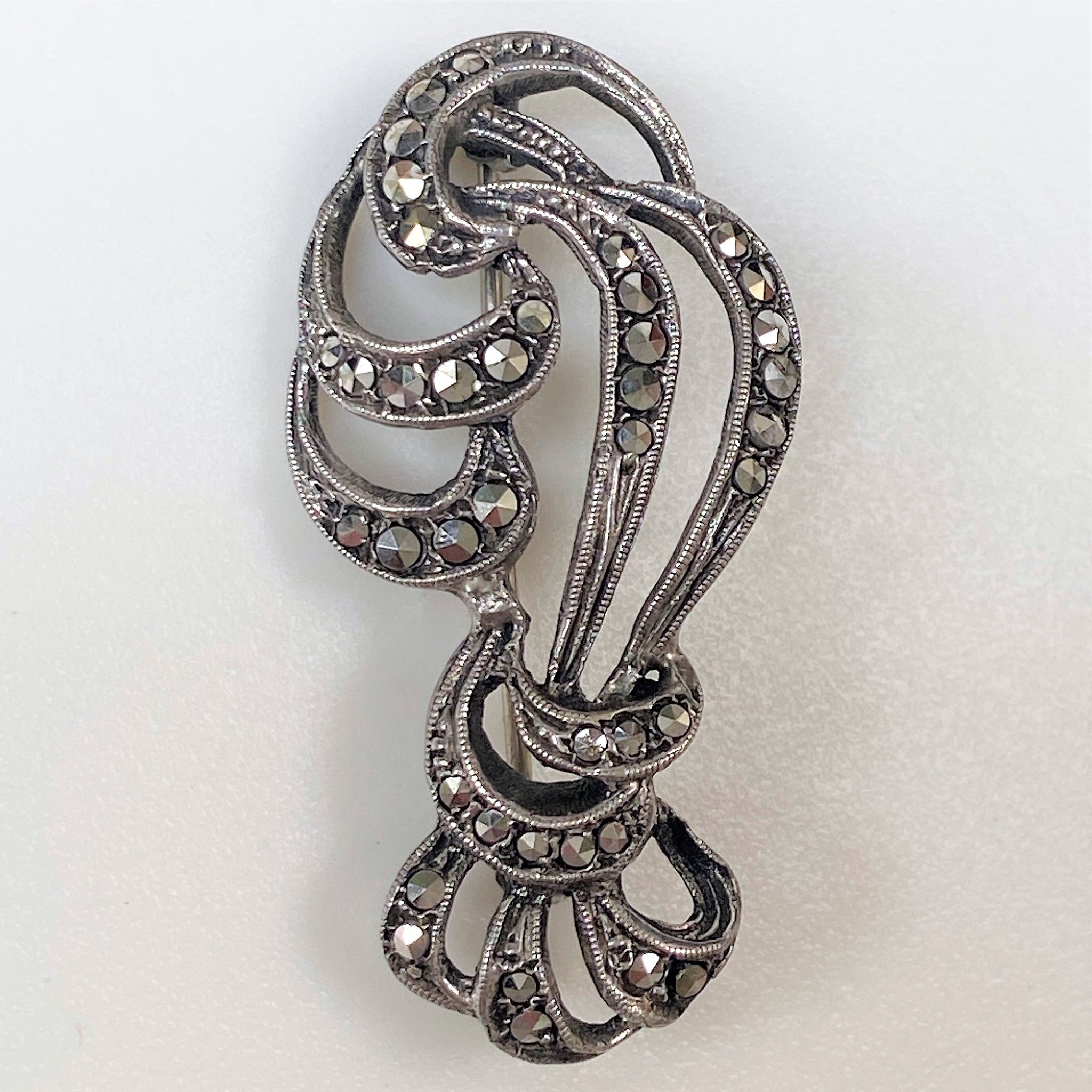 Vintage White Metal and Marcasite Brooch