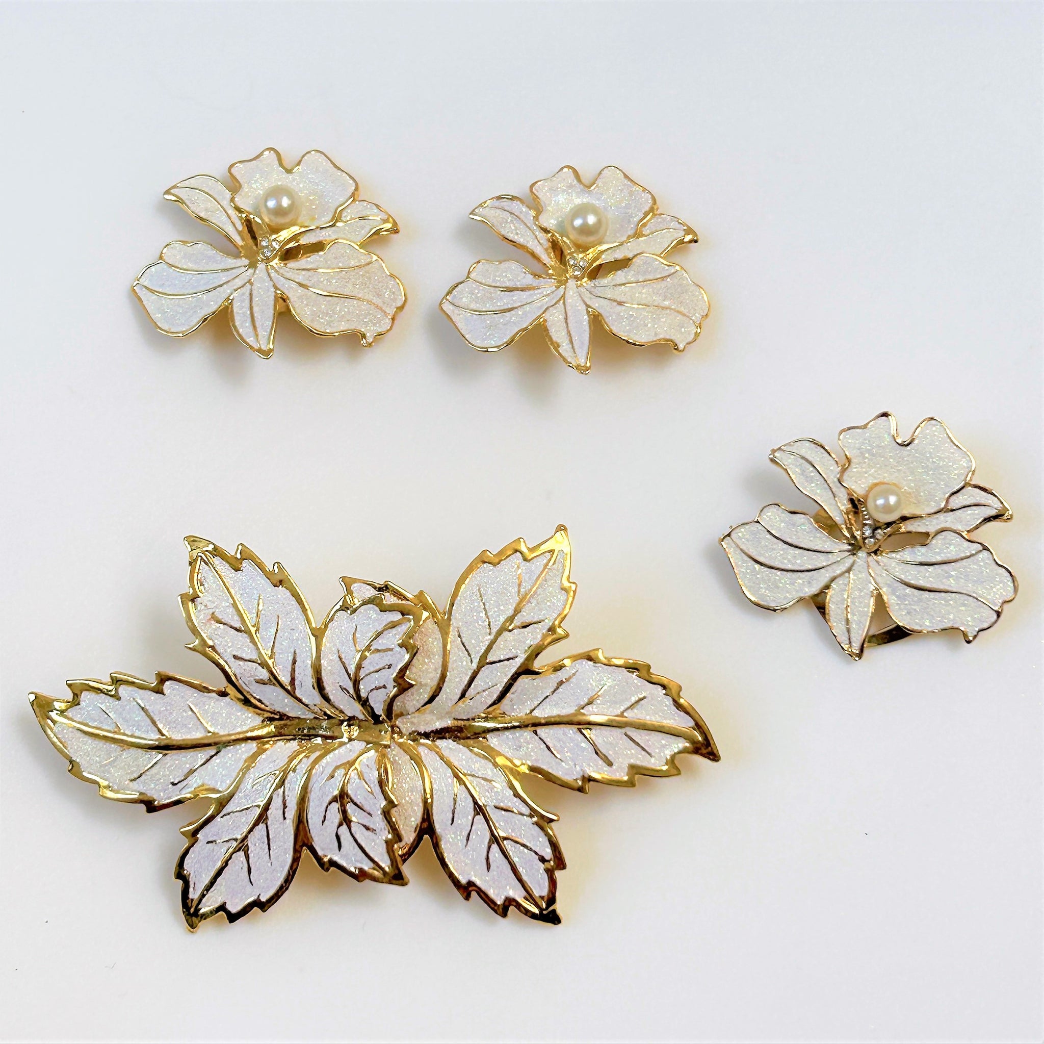 Yellow Metal Belt Buckle, Dress Clip and Earring Set