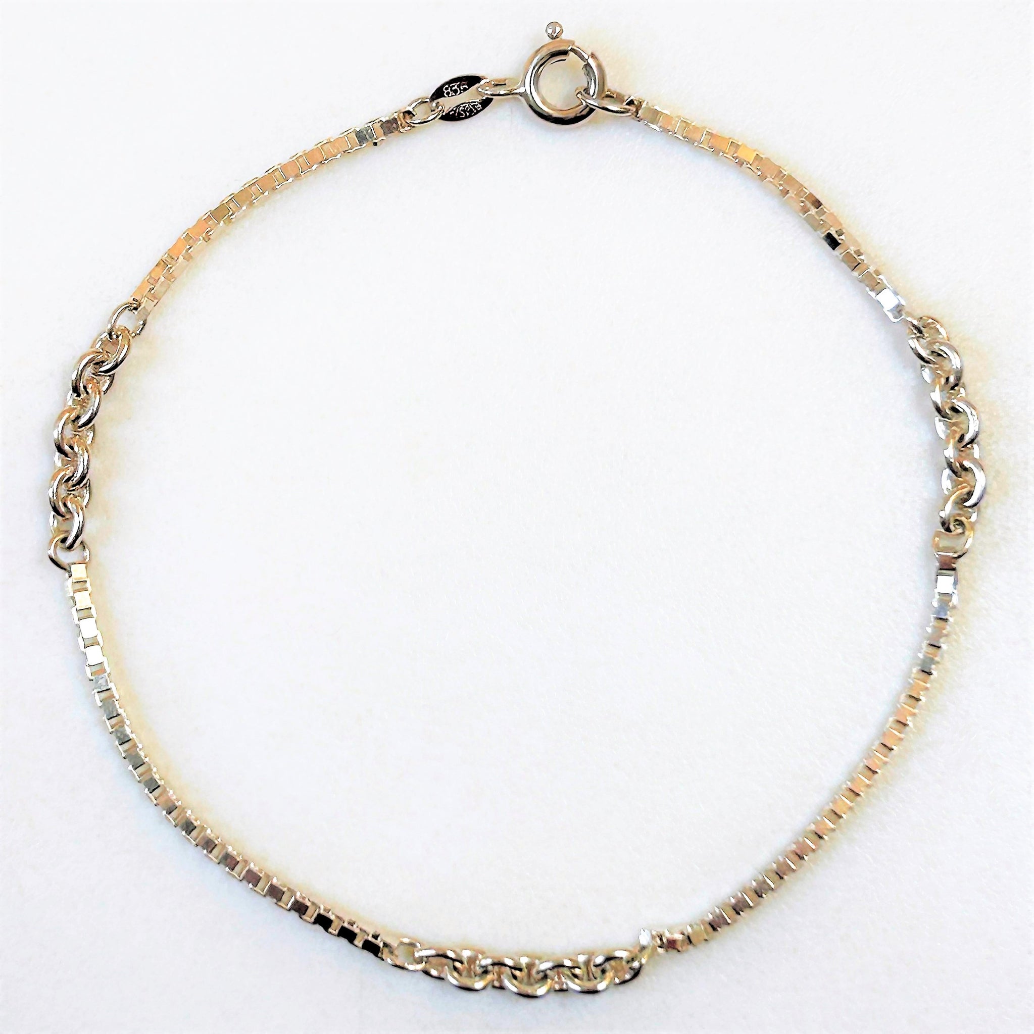 Silver Box and Cable Chain Bracelet