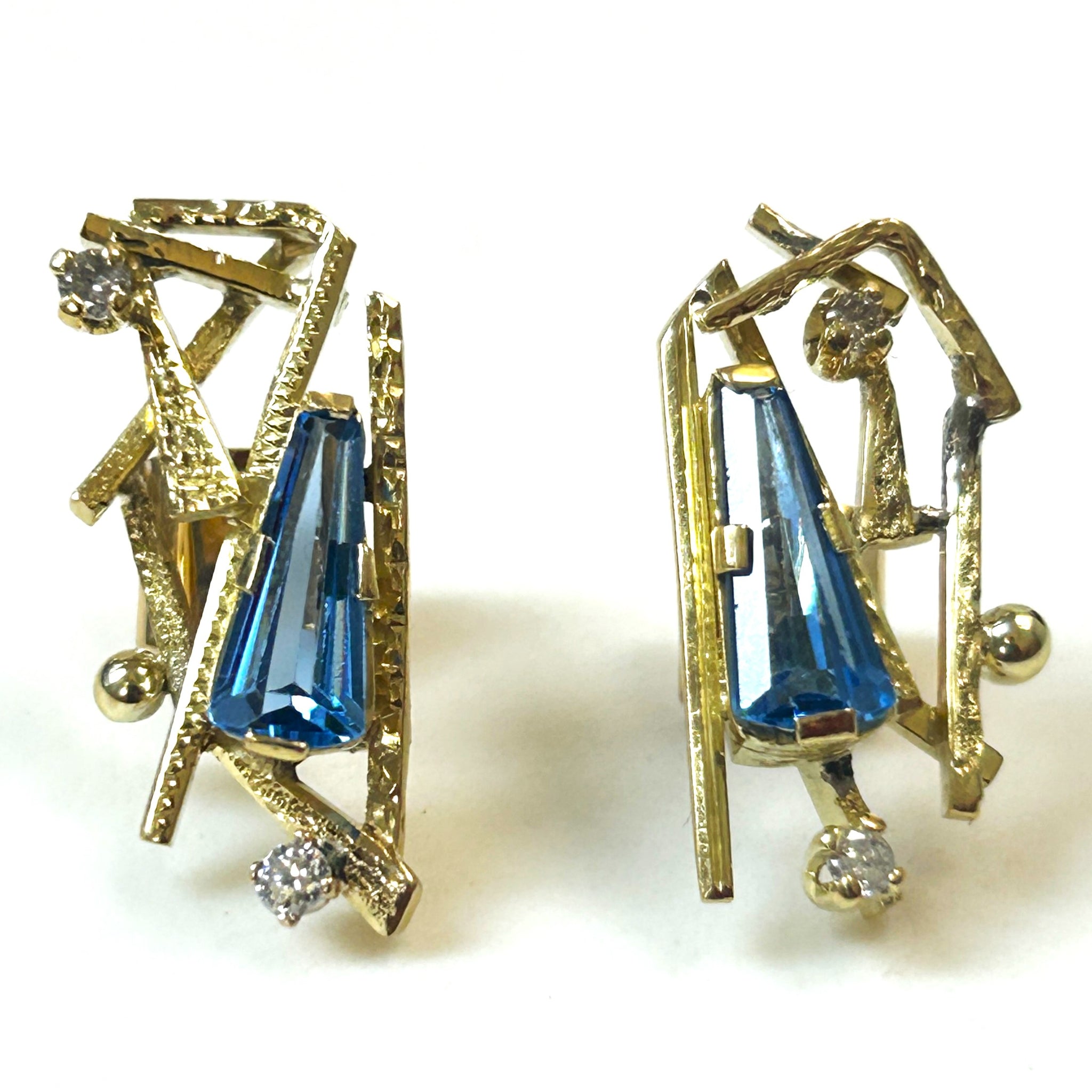 Vintage 18ct Gold, Blue Spinel and Diamond Earrings