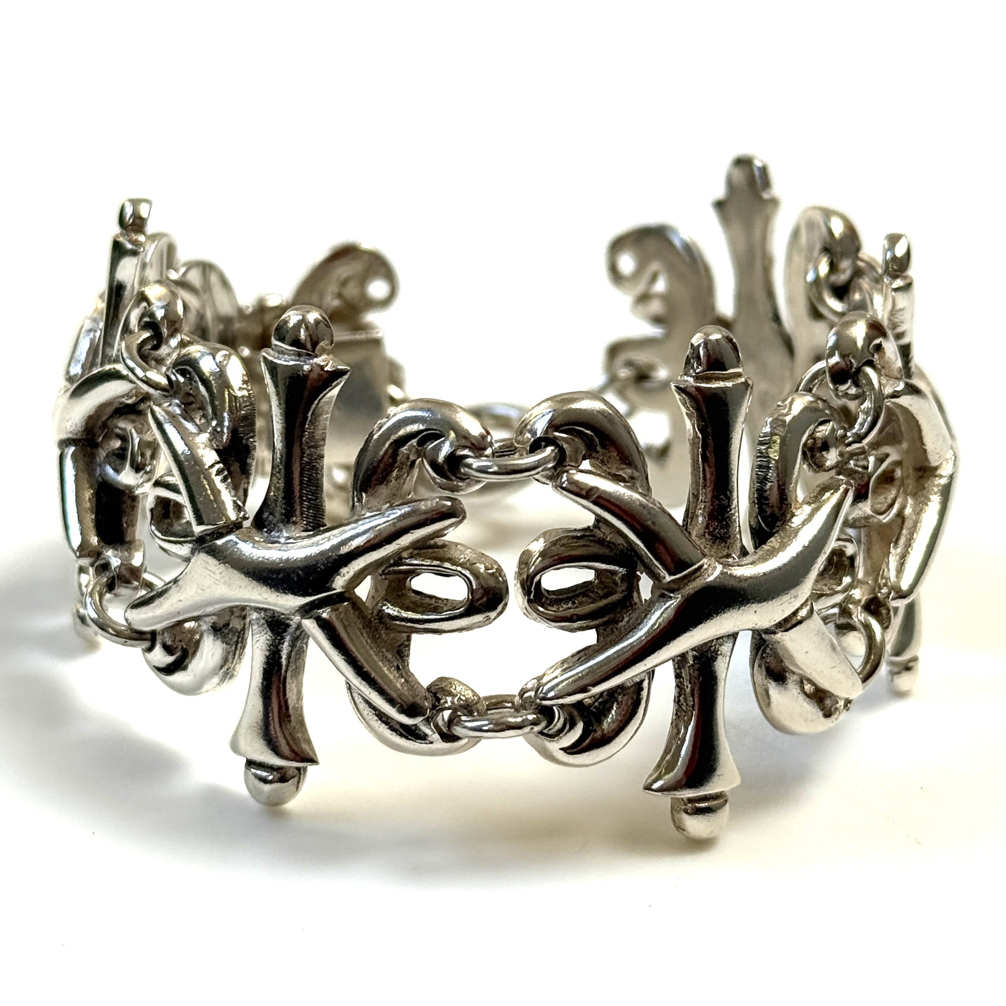 Heavy Mexican Sterling Silver Fancy Link Bracelet