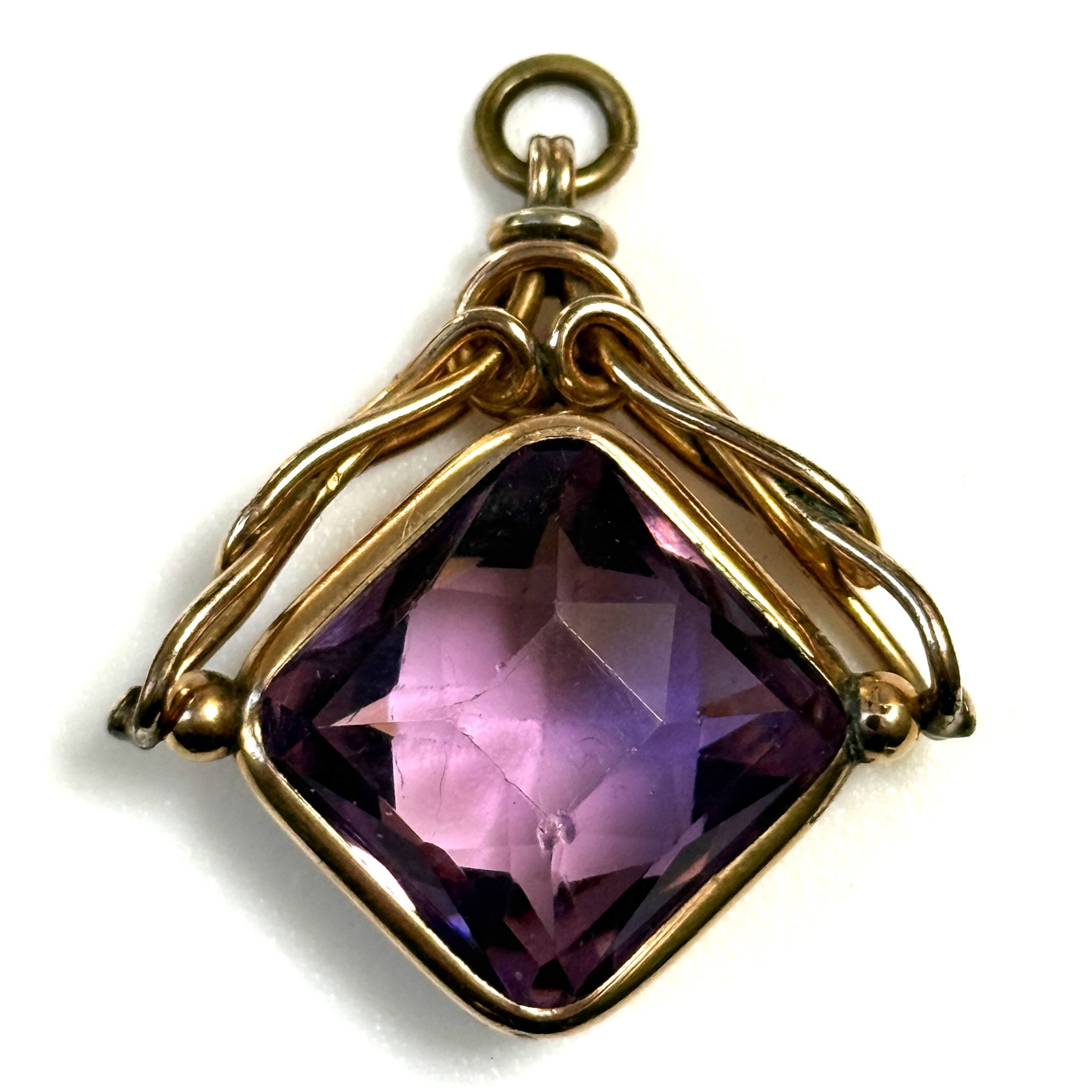 Antique 9ct Yellow Gold and Amethyst Swivel Pendant