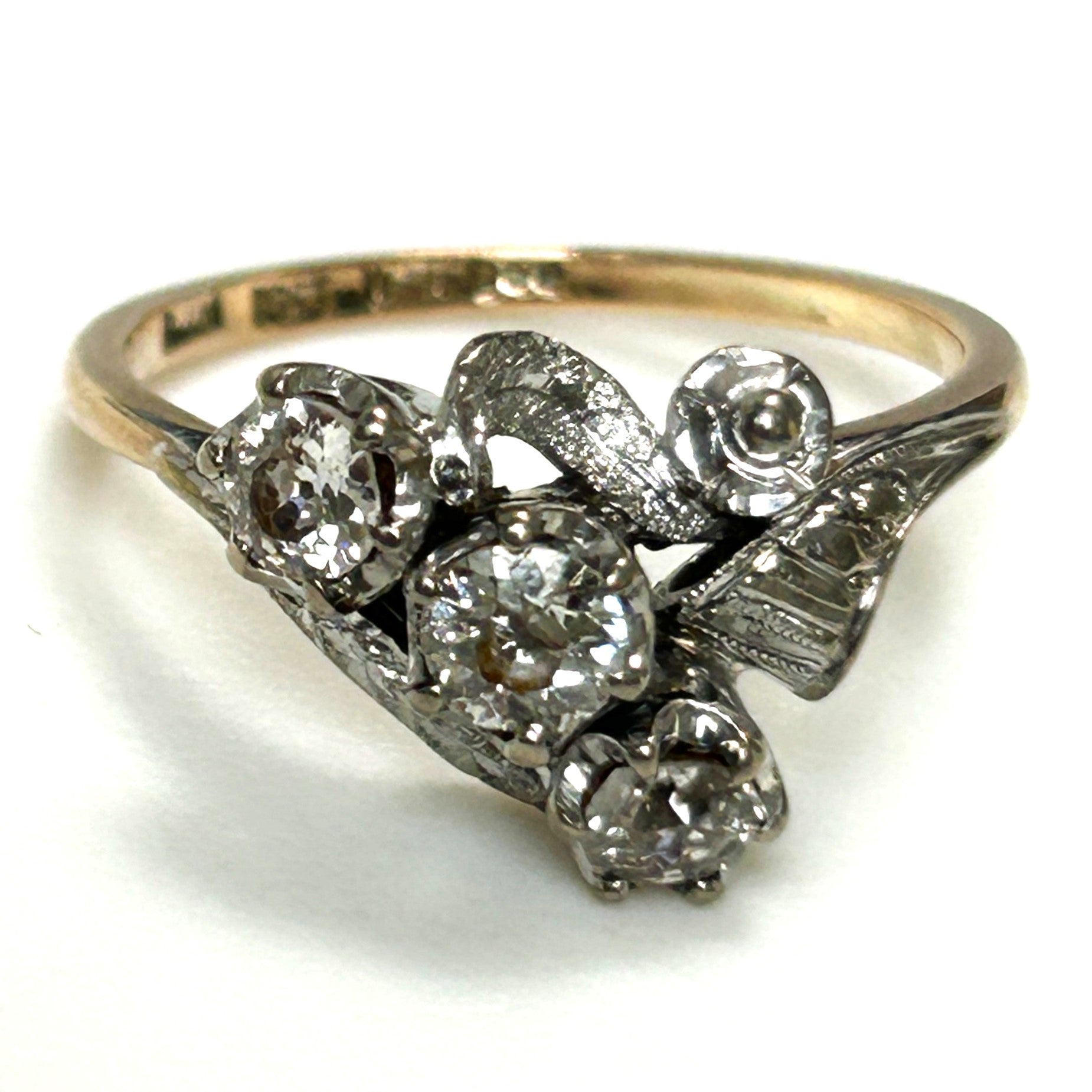 Vintage 18ct White Gold, 9ct Yellow Gold and Diamond Ring