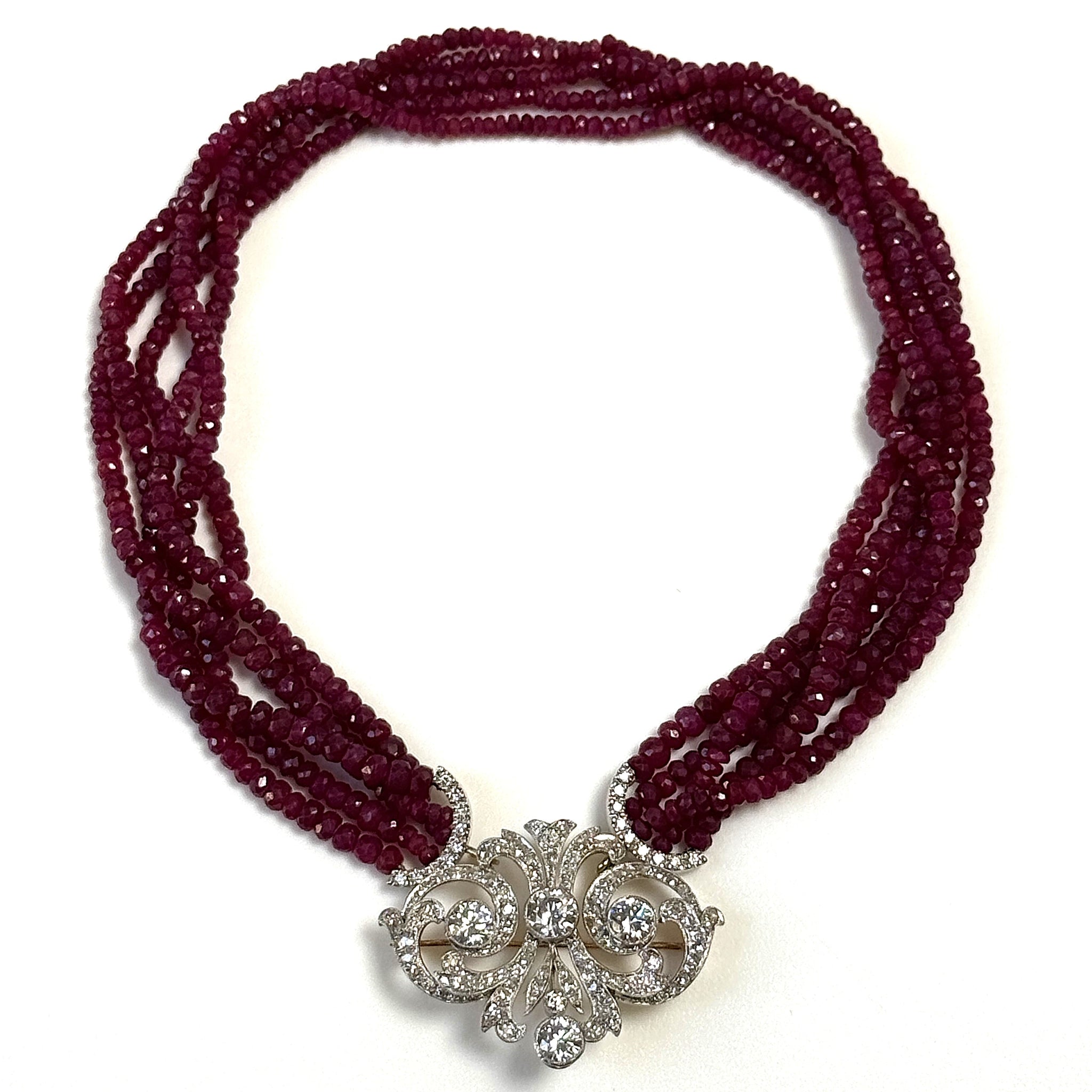 18ct Gold, Crystal, Diamond, and Ruby Multistrand Necklace