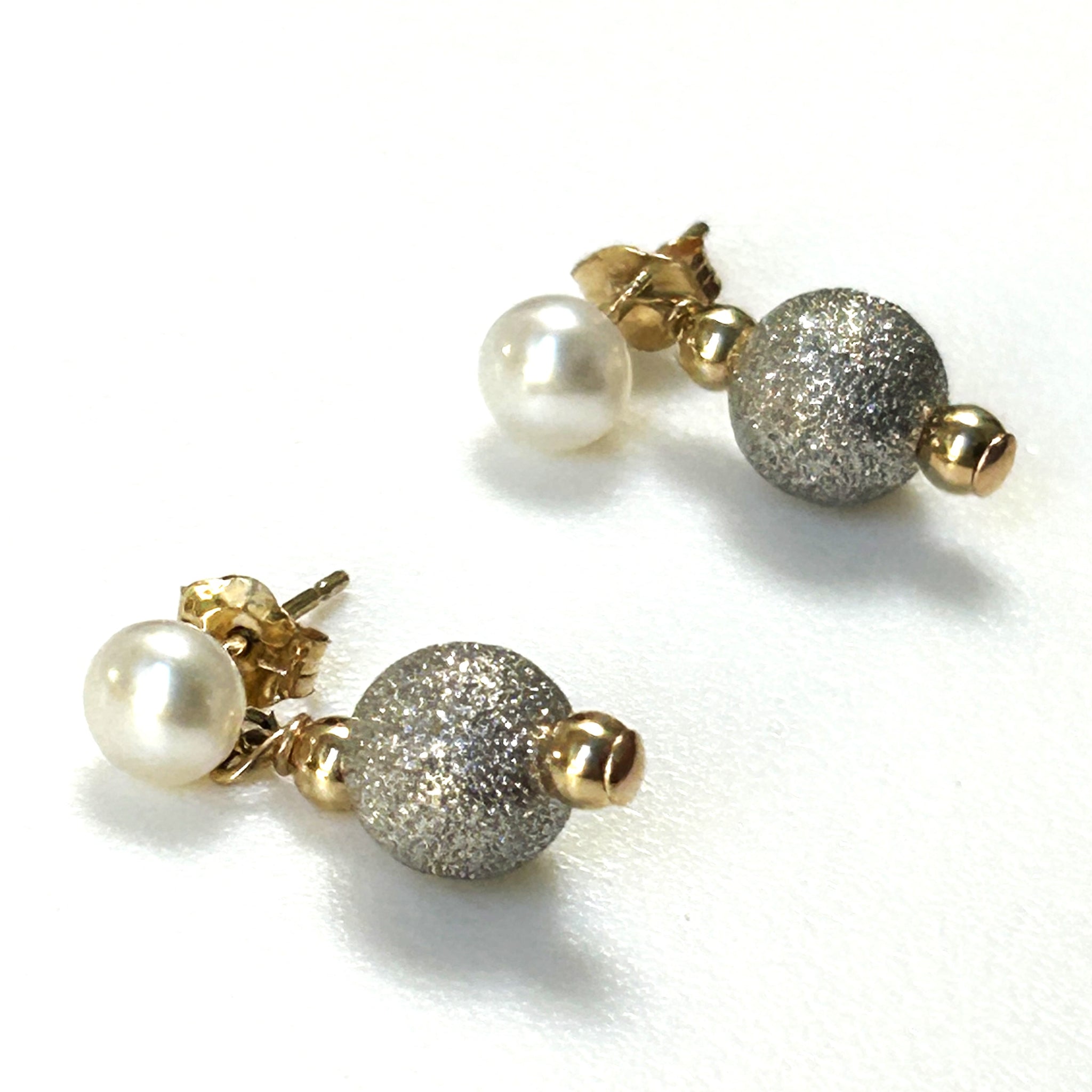 14ct Yellow and White Gold Pearl Drop Earrings