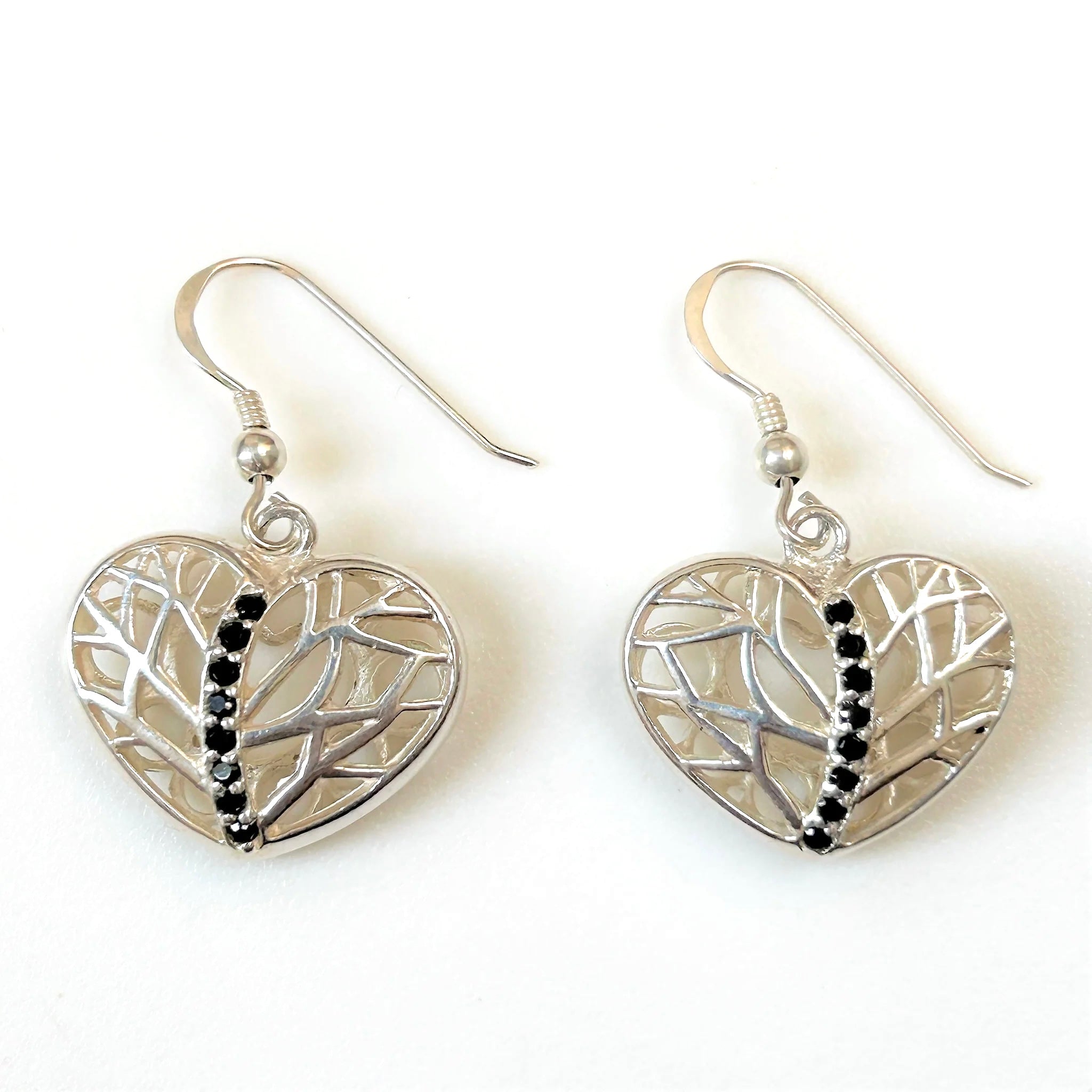 Sterling Silver and Cubic Zirconia “Heart” Drop Earrings