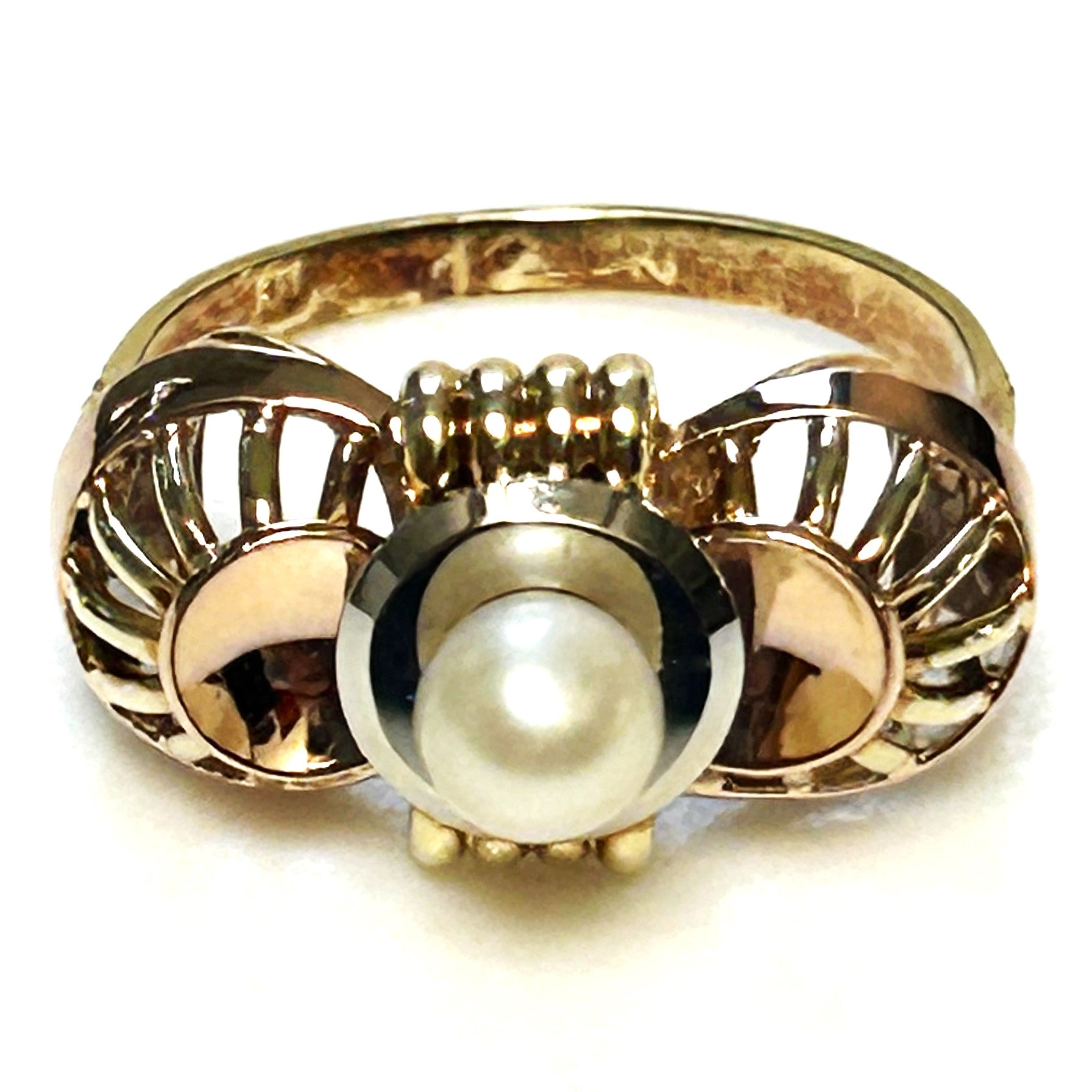 Vintage 14ct Rose, Yellow and White Gold and Pearl Ring