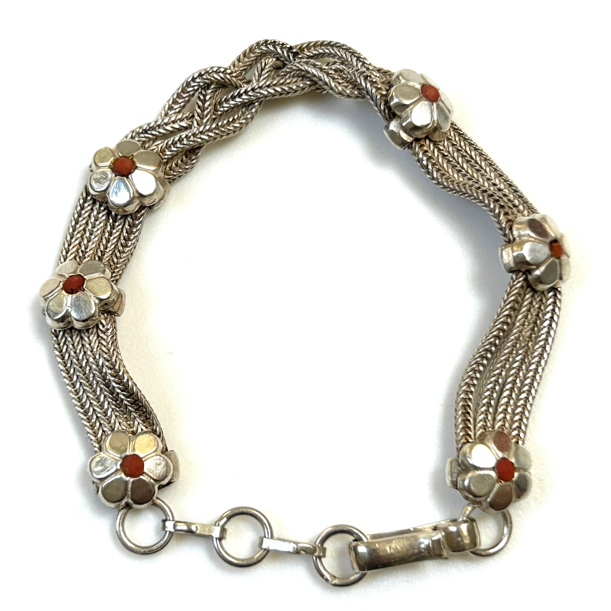 Silver and Coral Bracelet