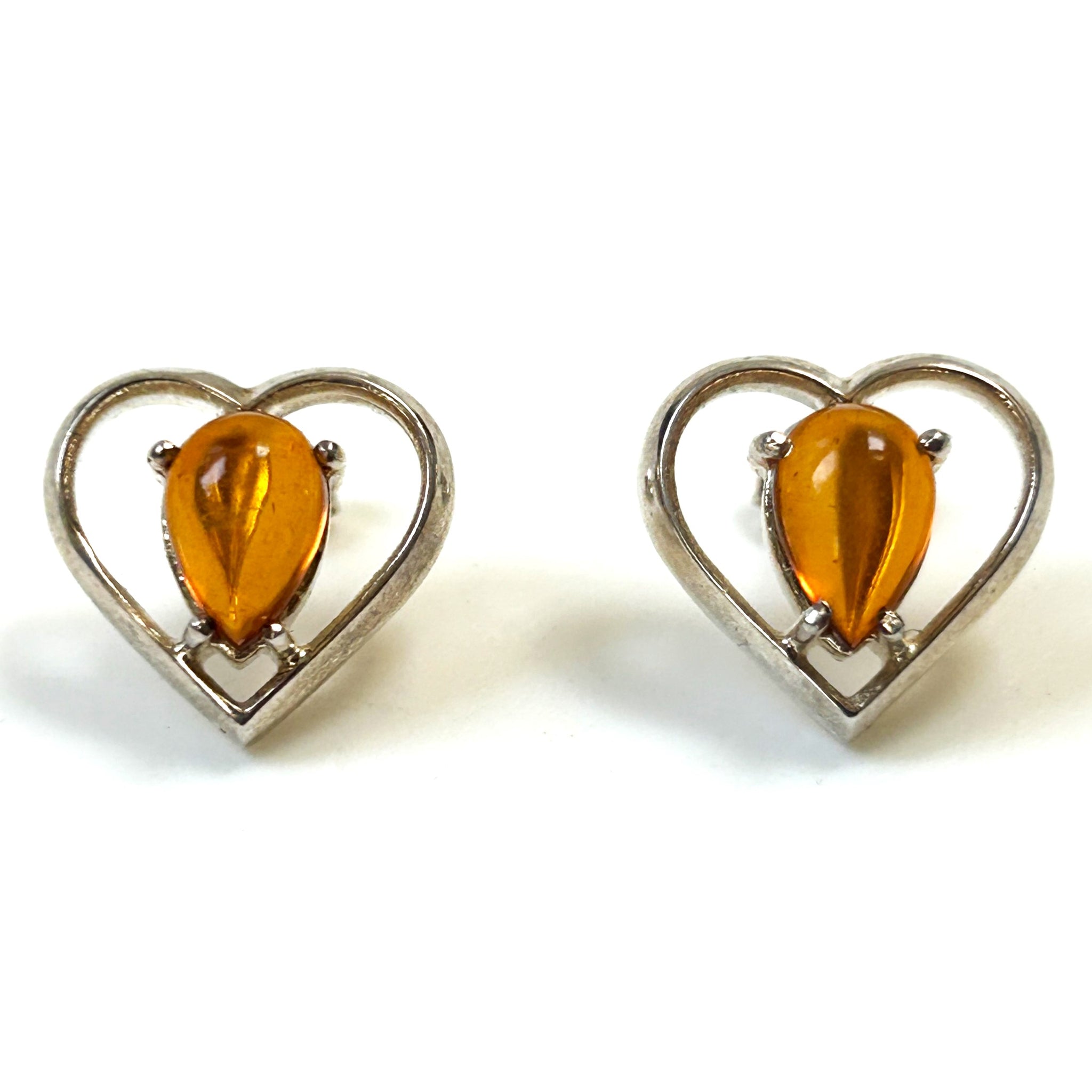 Sterling Silver and Amber “Heart” Stud Earrings