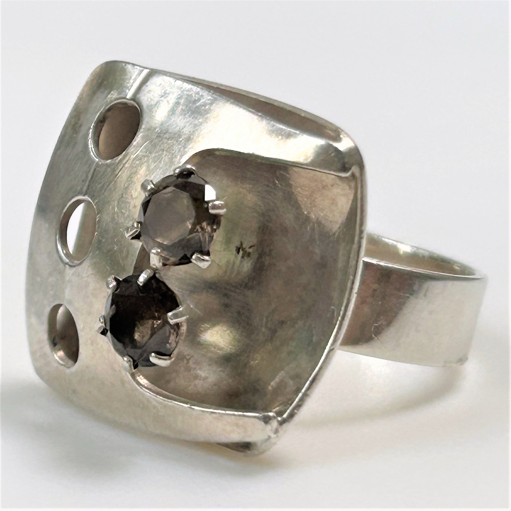 Modernist Kultaseppa Salovaara Sterling Silver and Smoky Quartz Ring