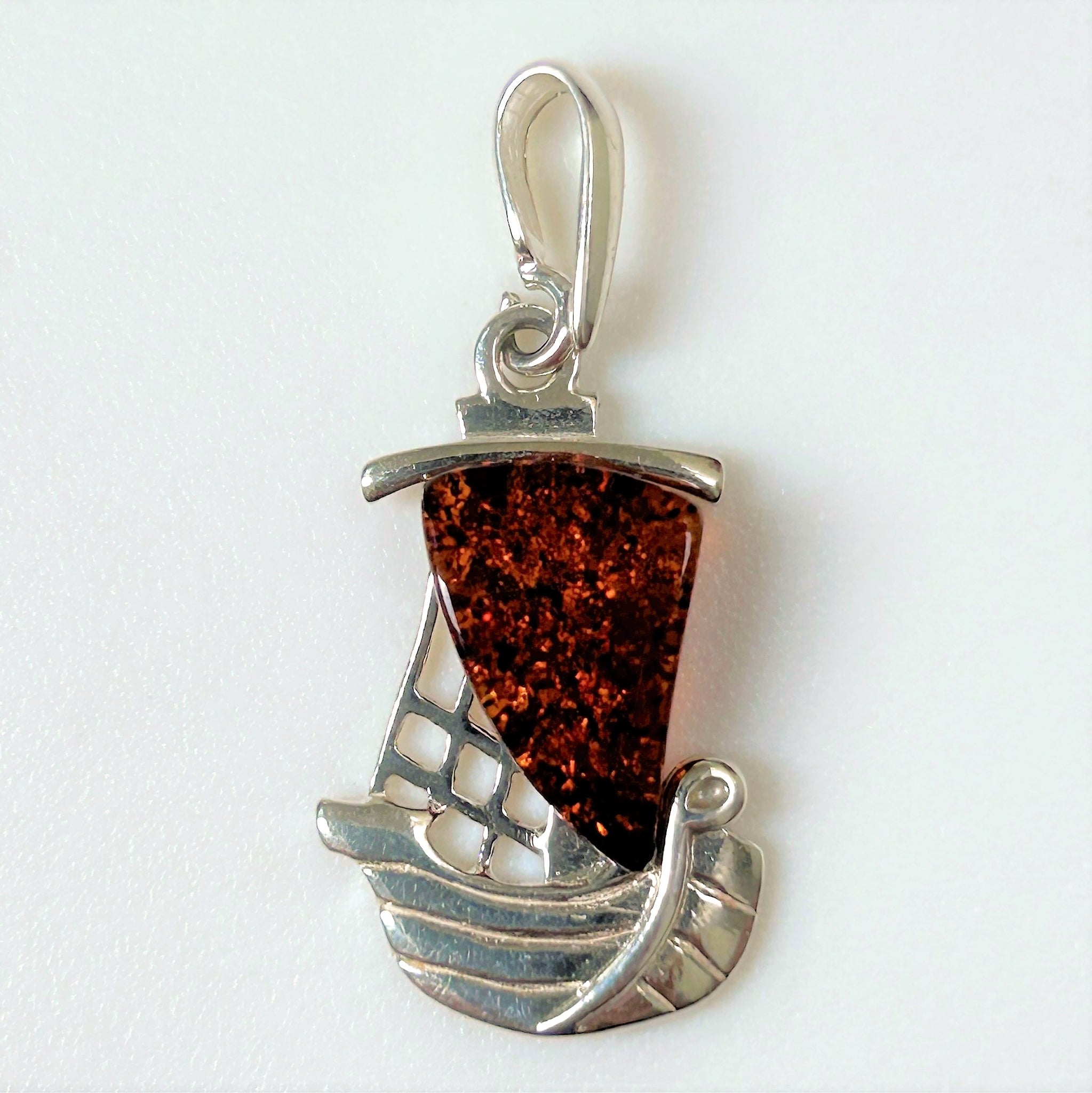 Silver and Amber “Sailing Ship” Pendant