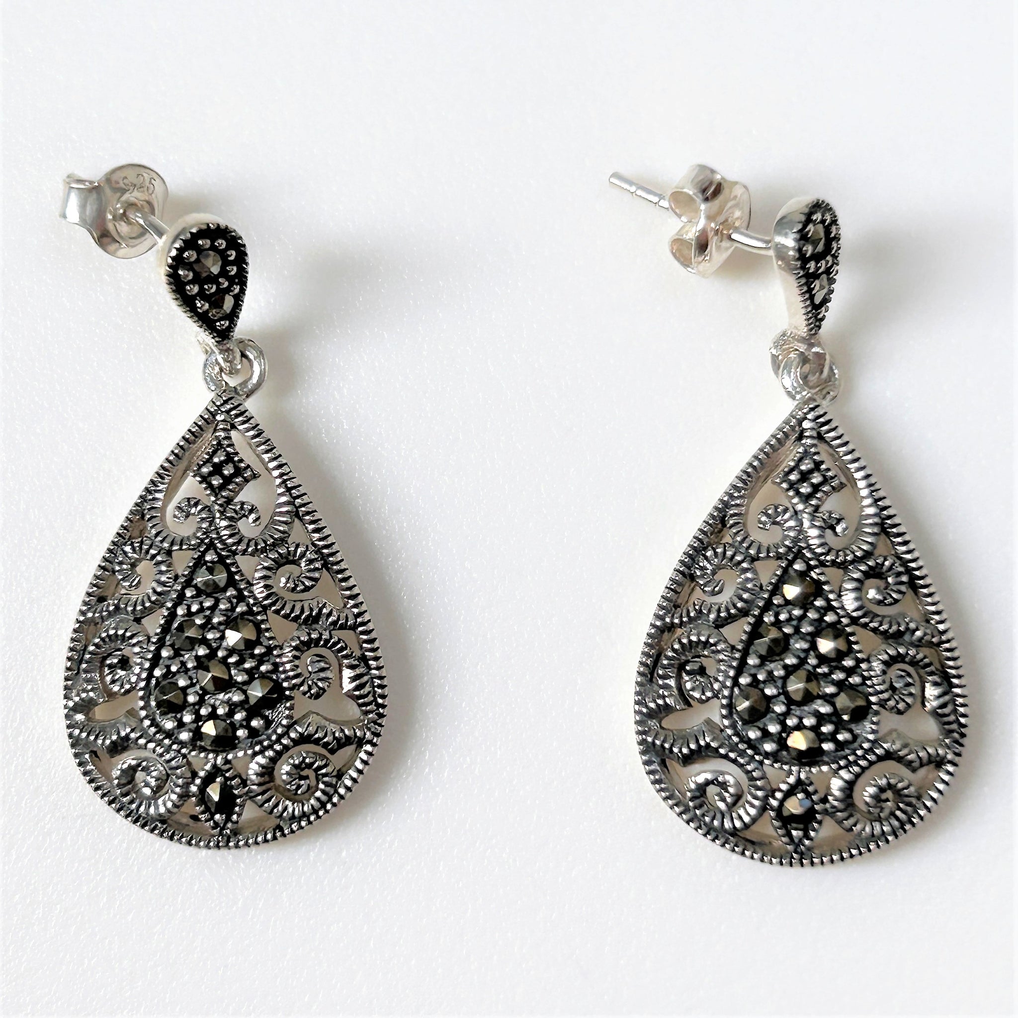 Silver and Marcasite Drop Earrings