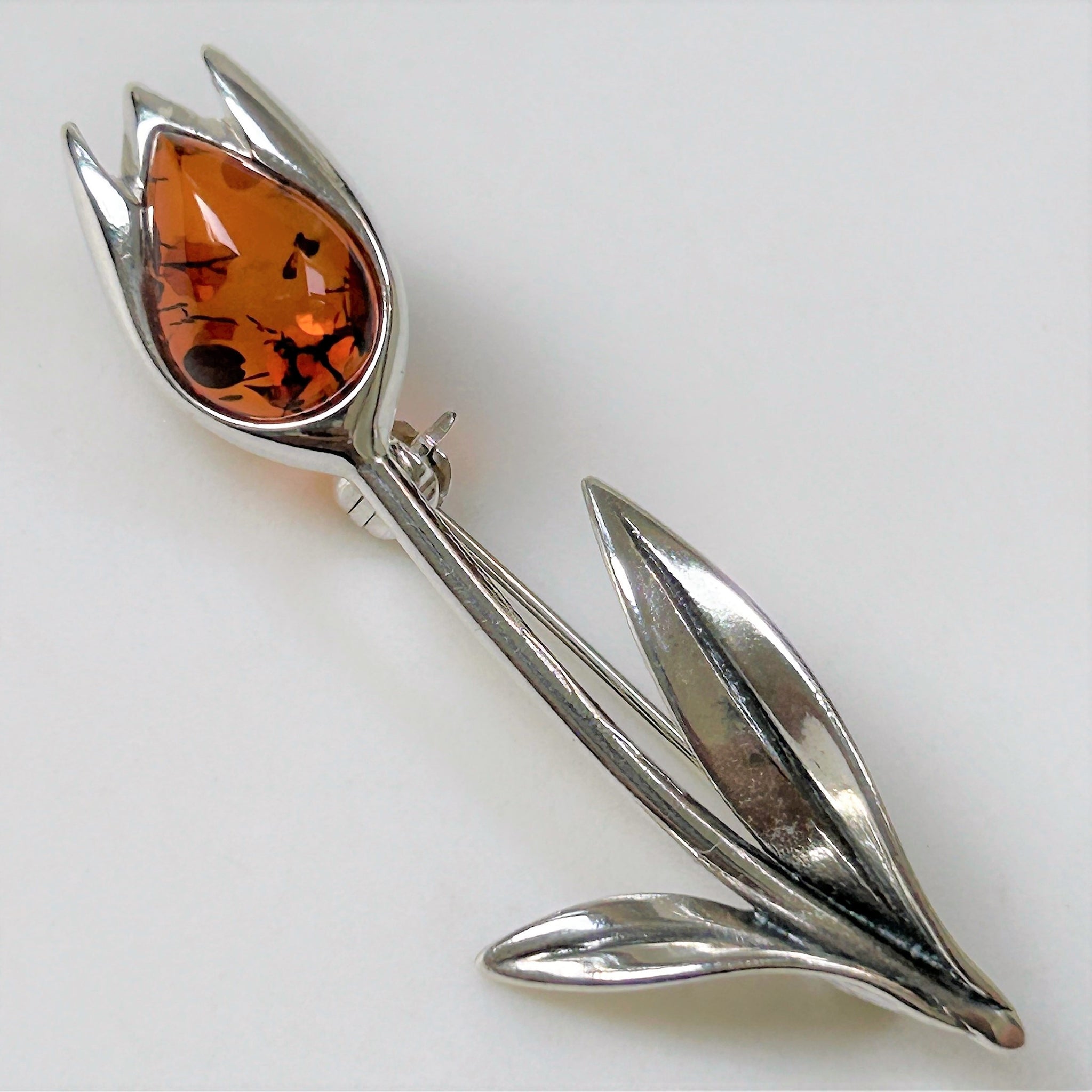 Sterling Silver and Amber “Tulip” Brooch