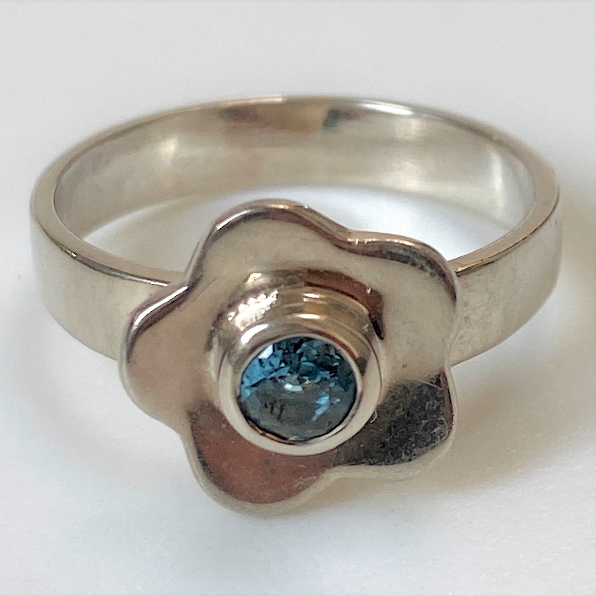 Sterling Silver Blue Topaz “Flower” Ring