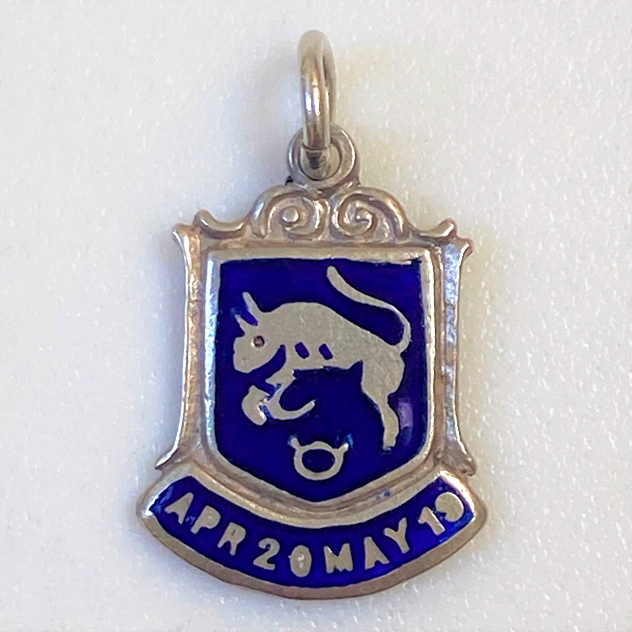 Miniature Silver and Enamel “Taurus” Charm Pendant