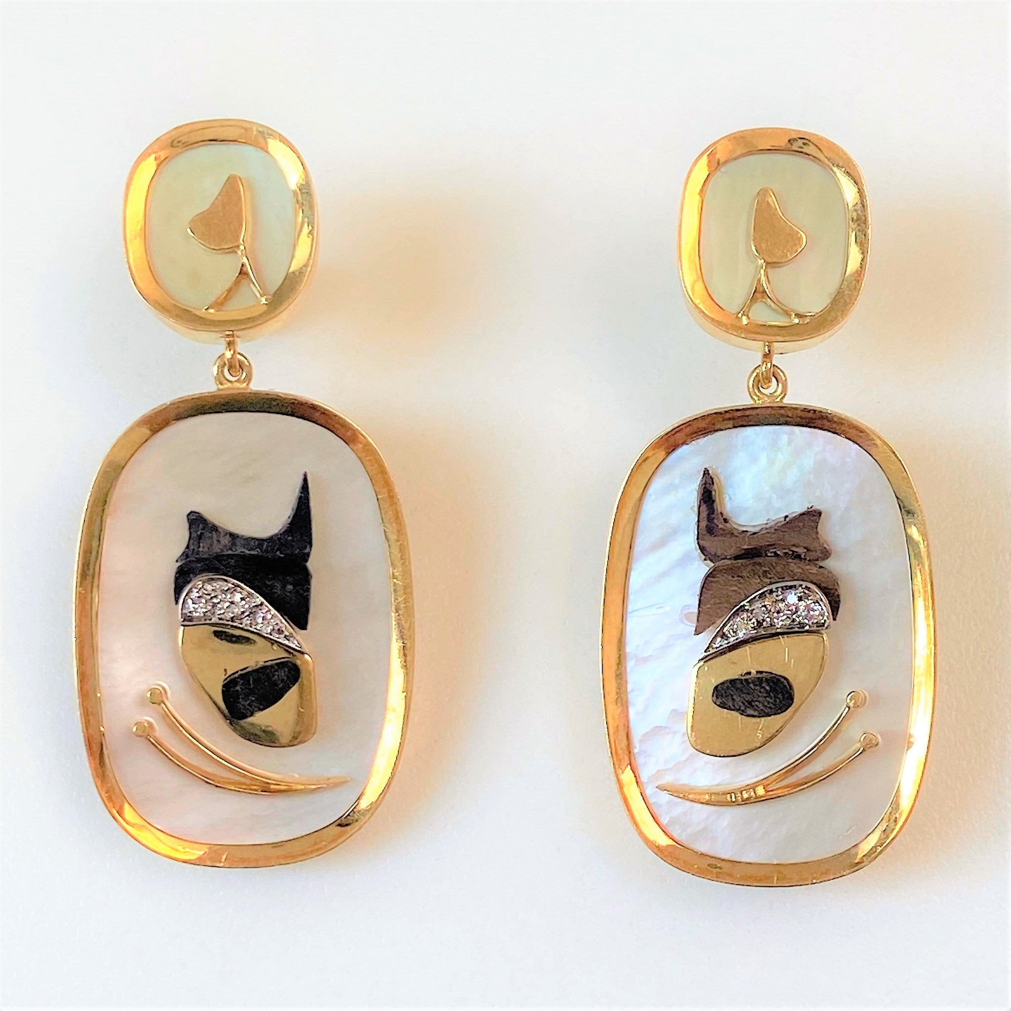 18ct Gold, Diamond and Mother-of-Pearl Earrings by Franz Huppertz