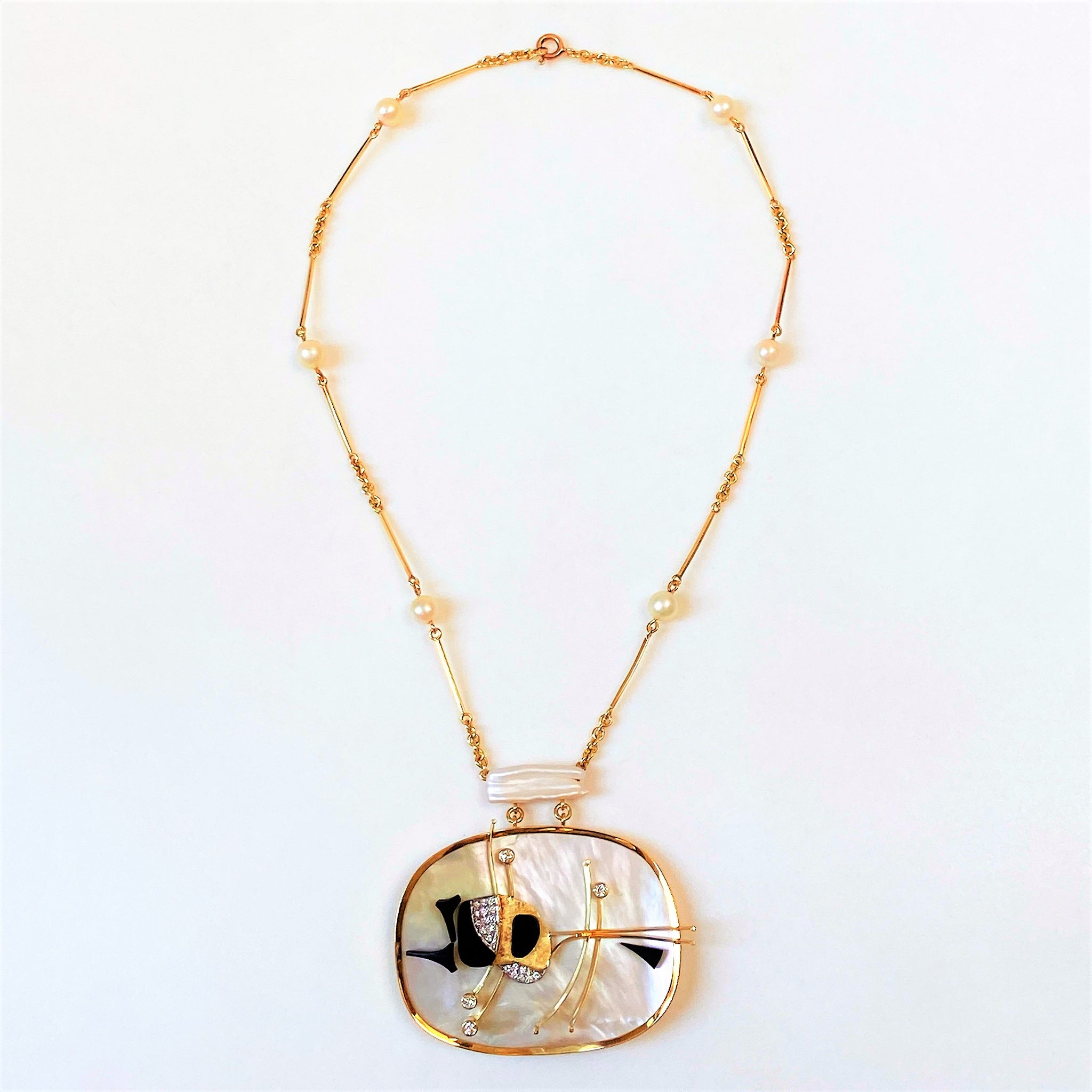 18ct Gold, Diamond and Mother-of-Pearl Necklace by Franz Huppertz