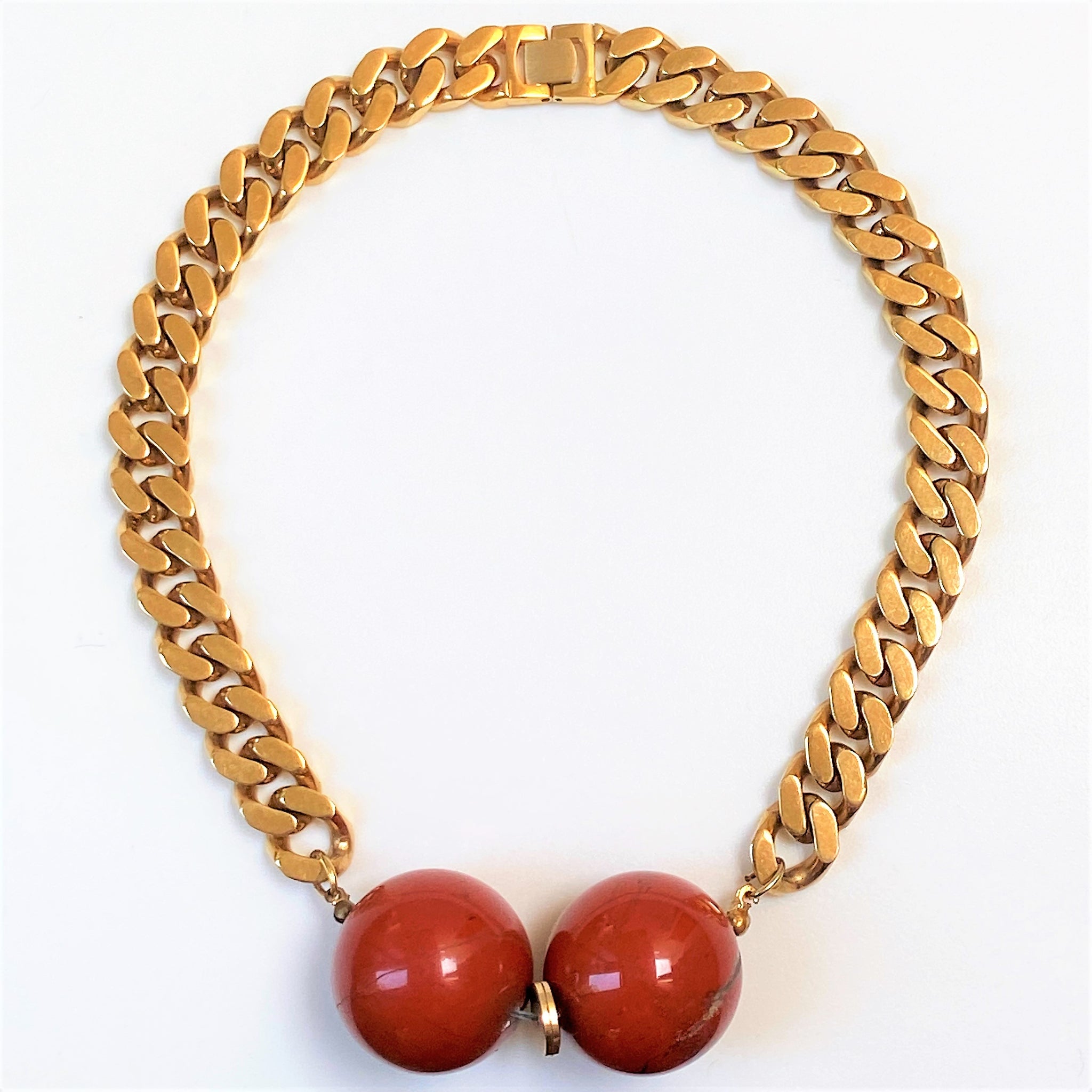 Goldtone Necklace with Large Agate Spheres