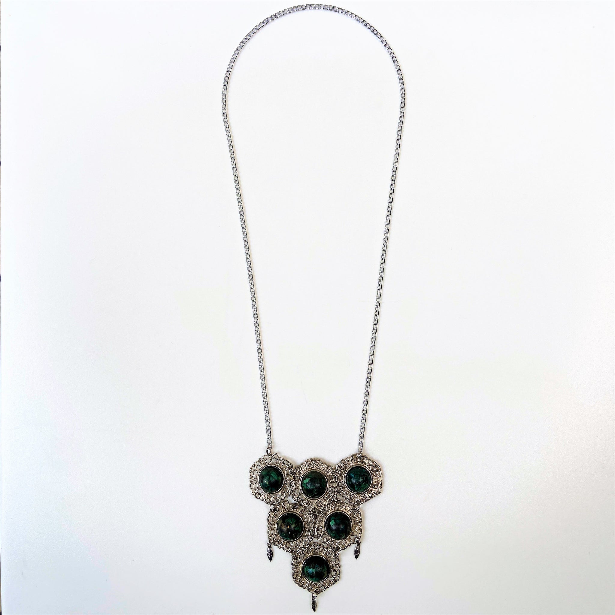 Vintage White Metal and Eilat Stone Fashion Necklace