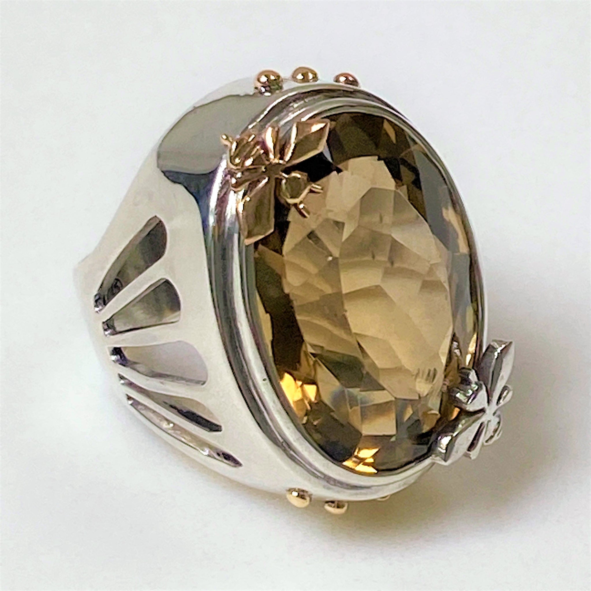 Handmade 9ct Gold, Sterling Silver and Citrine “Bee and Honey” Ring