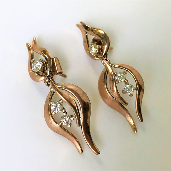 9ct Rose Gold and Diamond Drop Earrings by John Klynsmith