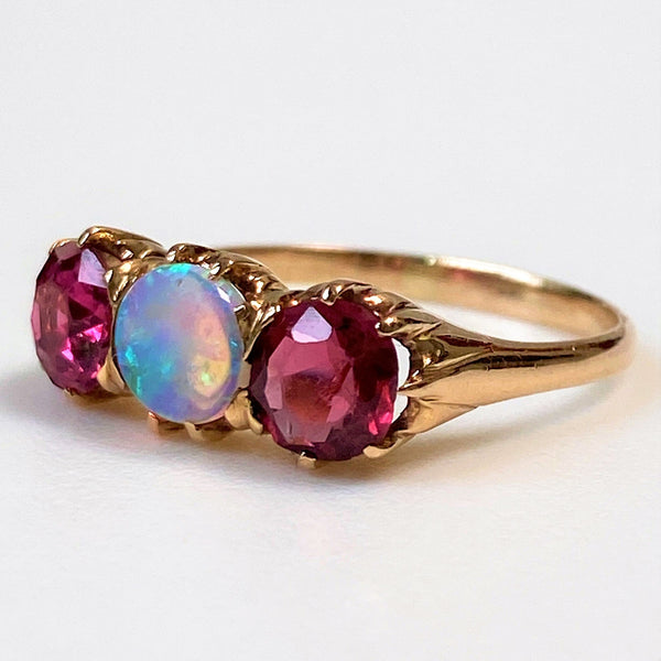 15ct Gold, Opal and Ruby “Trilogy” Ring