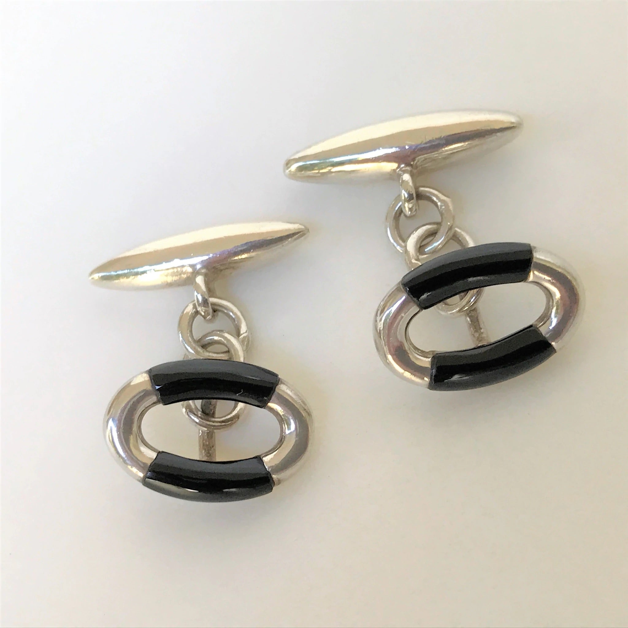 Sterling Silver and Black Agate Cufflinks