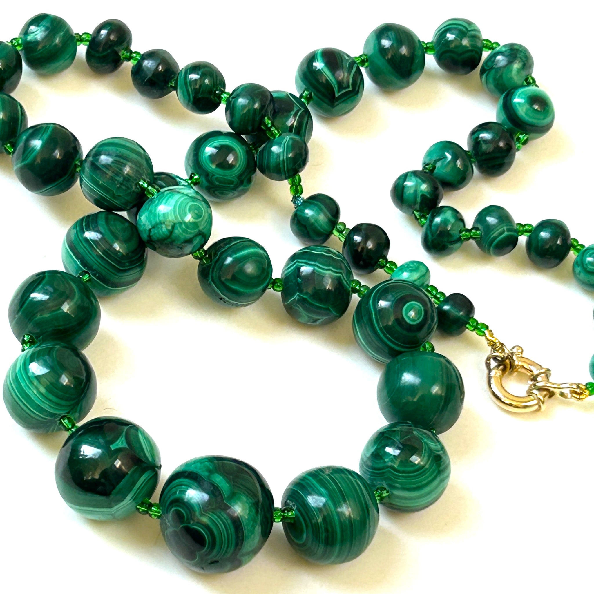 Vintage 9ct Gold and Malachite Bead Necklace