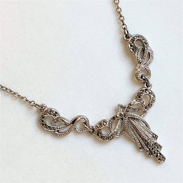 Art Deco White Metal and Marcasite Necklace