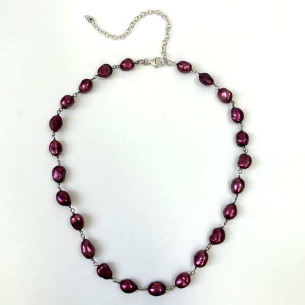 Sterling Silver and Mauve Pearl Necklace