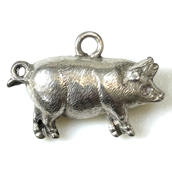 Miniature Antique Sterling Silver “Pig” Charm Pendant