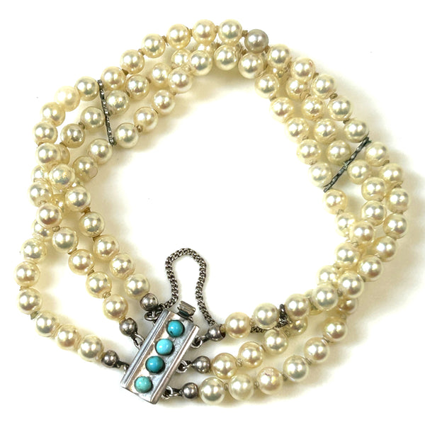 Vintage Silver, Turquoise and Pearl Bracelet