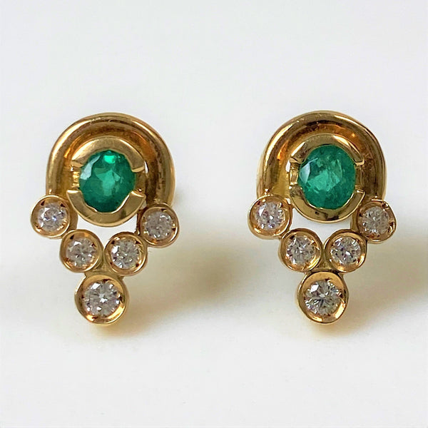 18ct Gold, Emerald and Diamond Stud Earrings