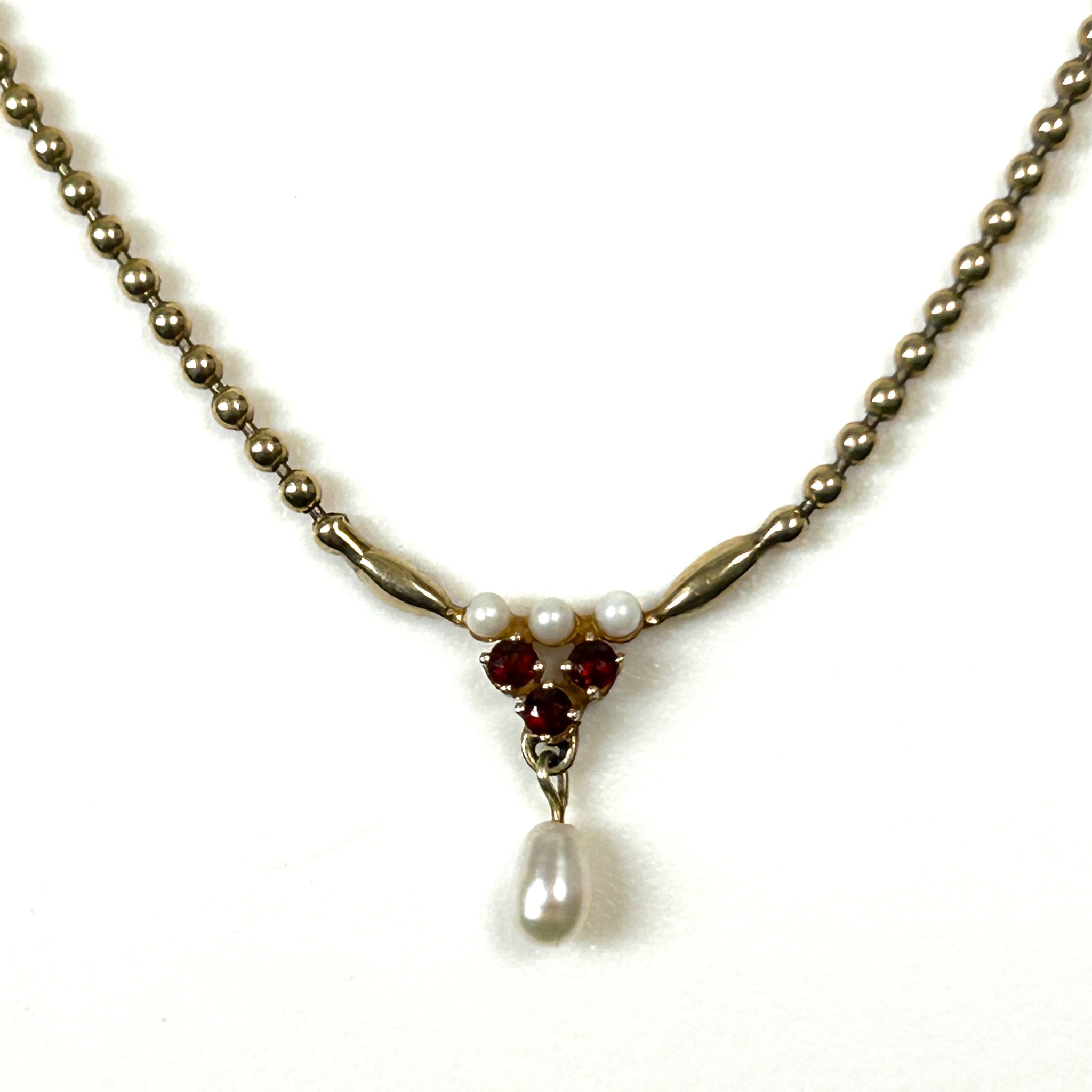 Vintage 9ct Gold, Pearl and Garnet Necklace