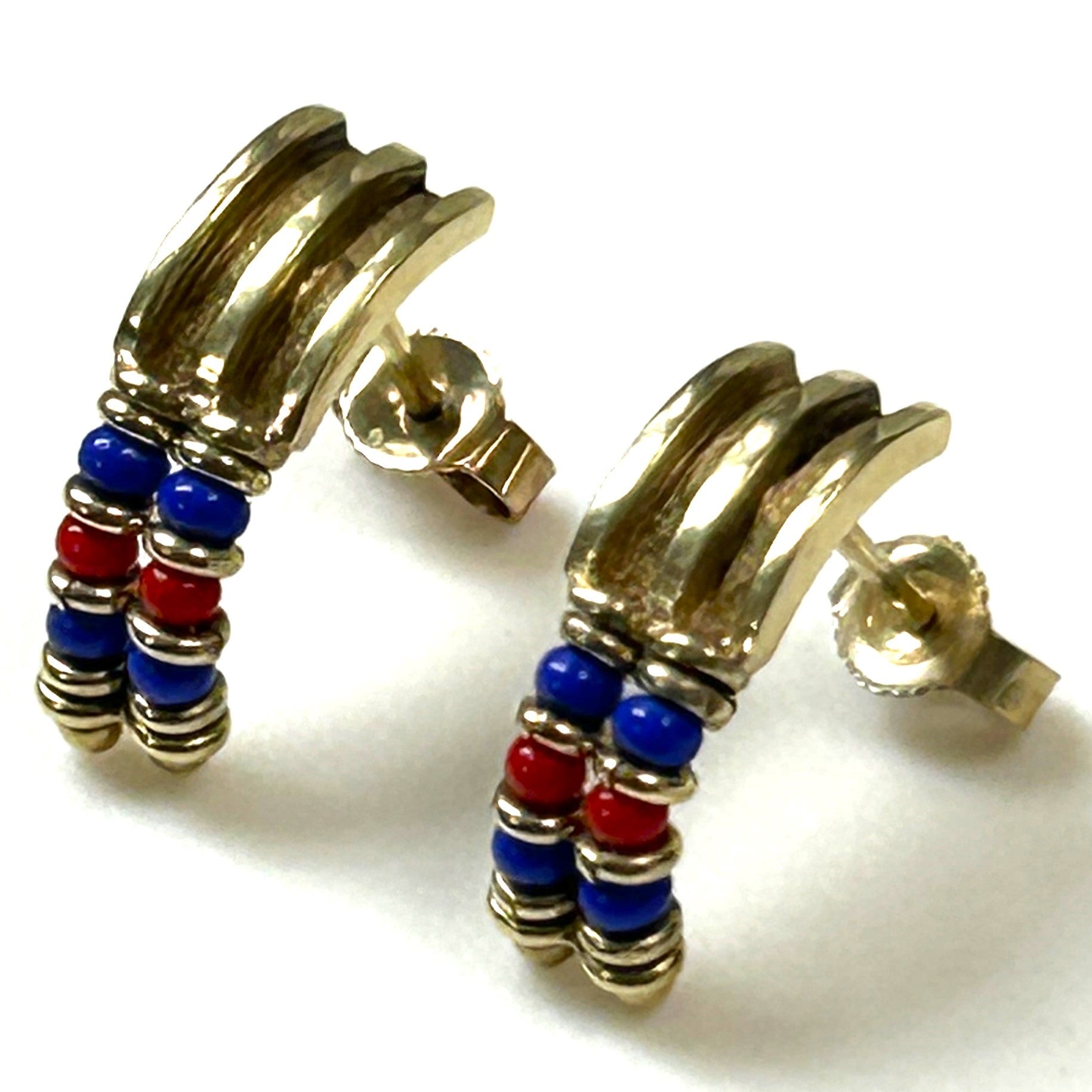 14ct Gold Semi-Huggie Earrings with Coloured Beads