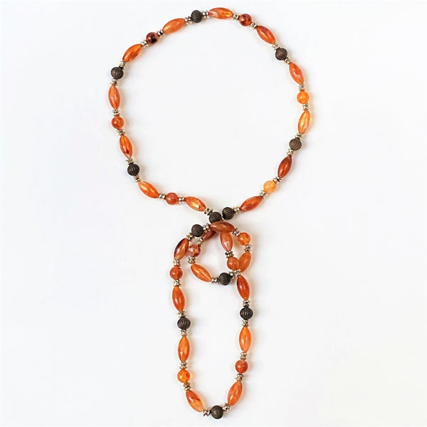 Resin, Glass, Stone, and White Metal Bead Fashion Necklace