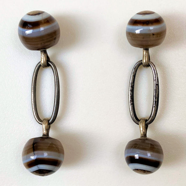 Vintage White Metal and Simulated Agate Cufflinks