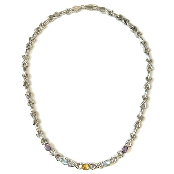 Silver Necklace with Gemstones