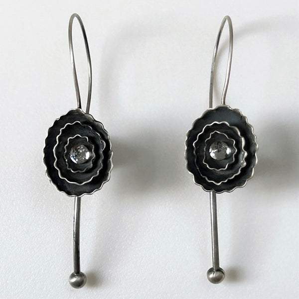 Oxidised Silver and Swarovski Earrings by Kaznowska, Poland