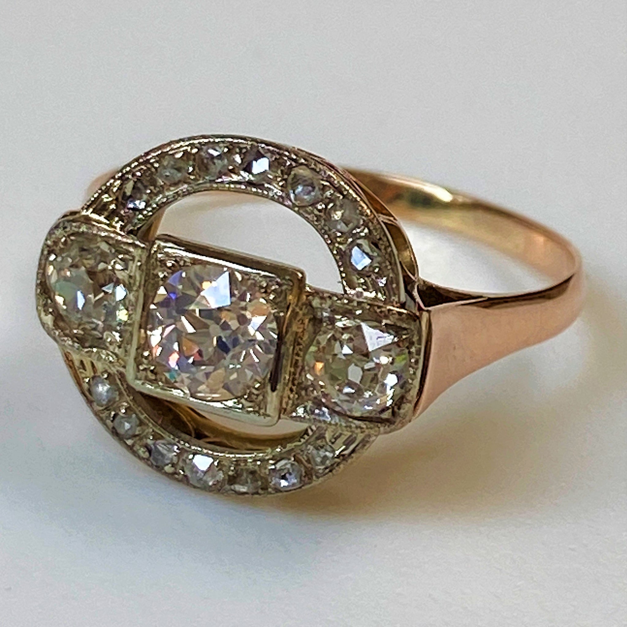 Antique 14ct Rose and White Gold, and Diamond Ring