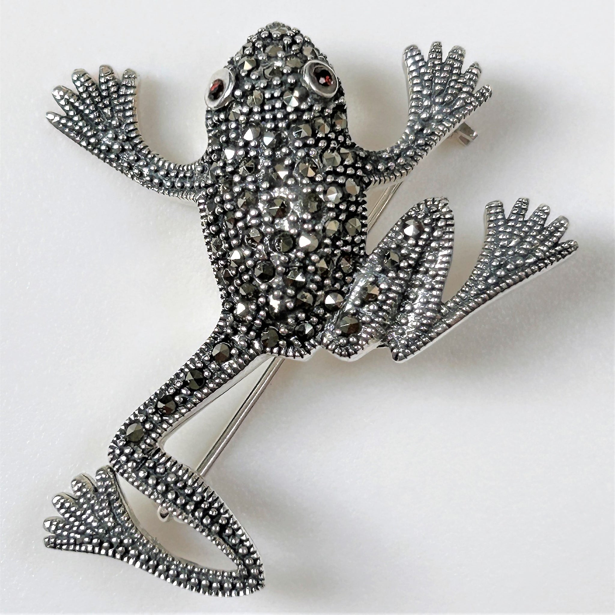 Sterling Silver Marcasite and Garnet “Frog” Brooch
