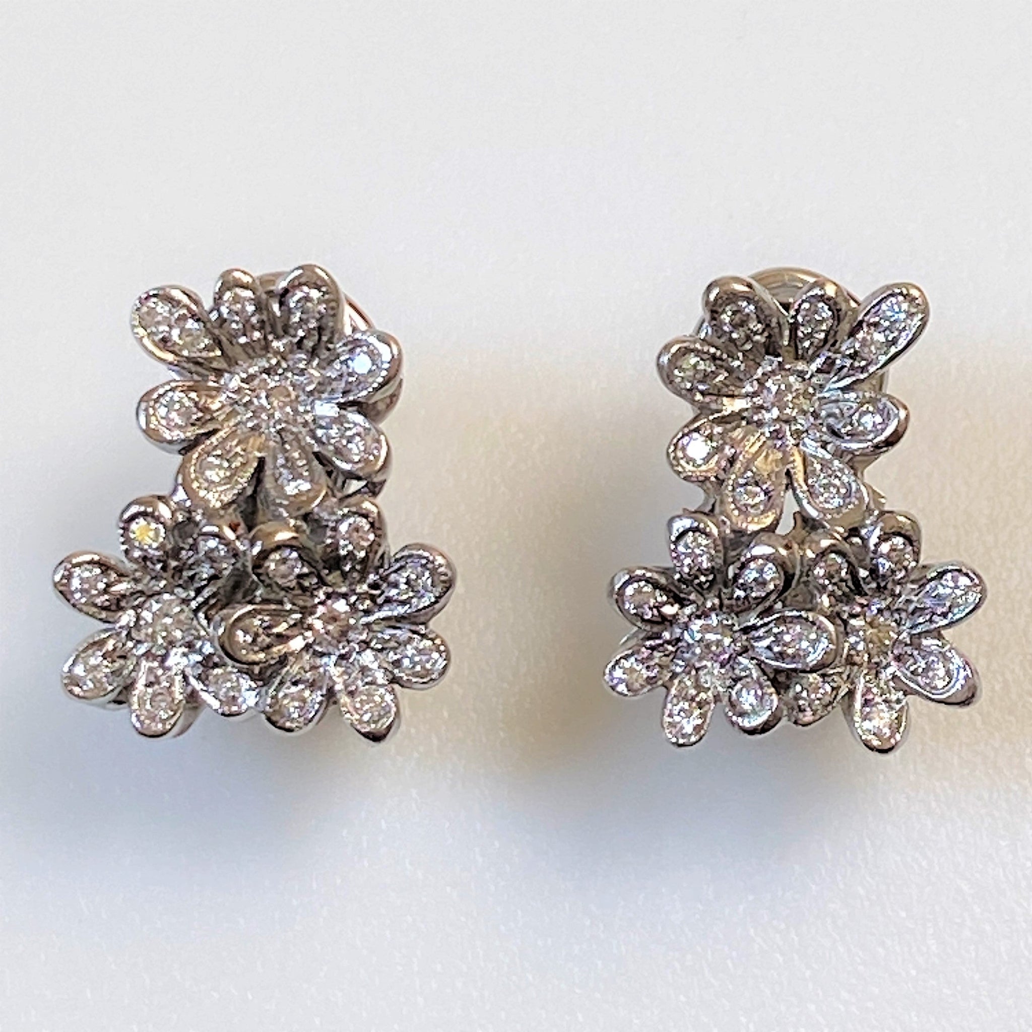 18ct White Gold and Diamond Flower Earrings