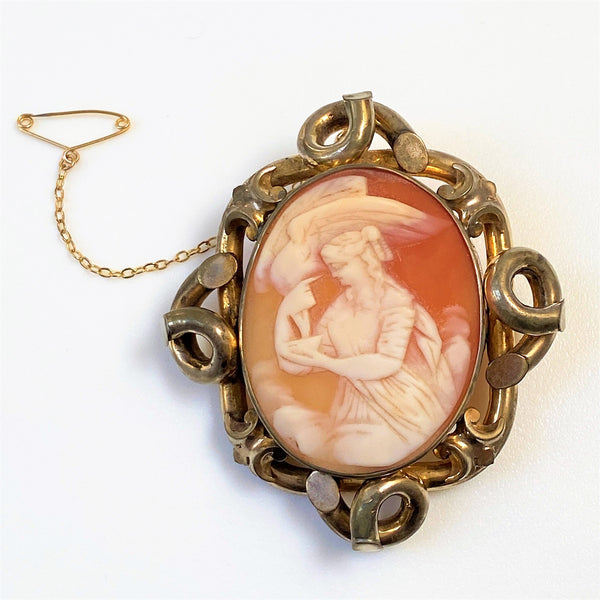 Large Antique Shell Cameo Pendant Brooch