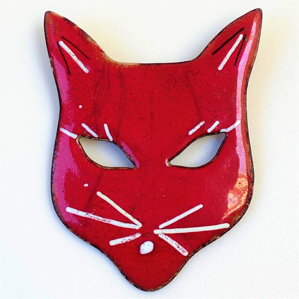 Large Vintage Enamel “Cat Head” Brooch