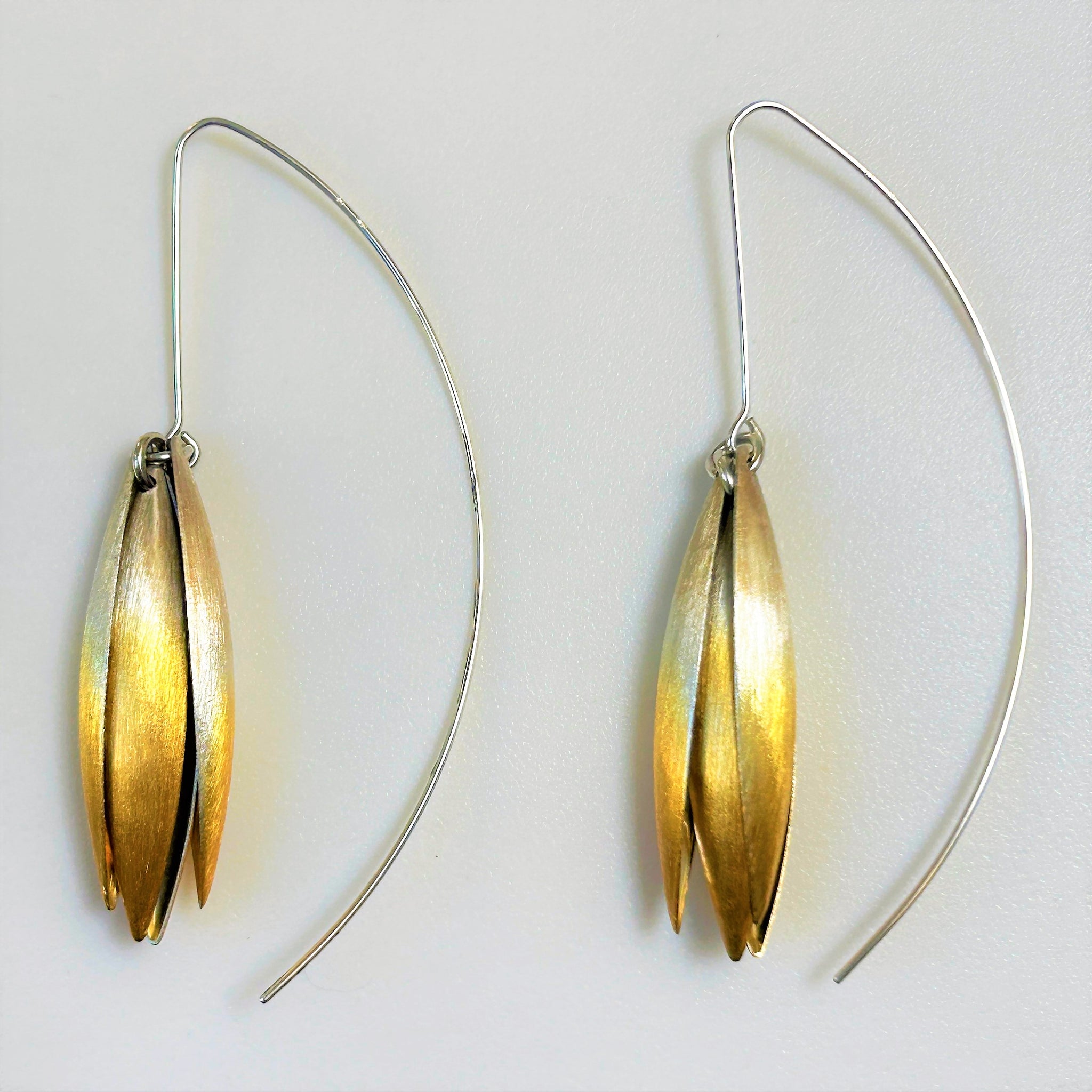 Large Sonia Tyminska, Poland, Gold-Plated Sterling Silver Drop Earrings